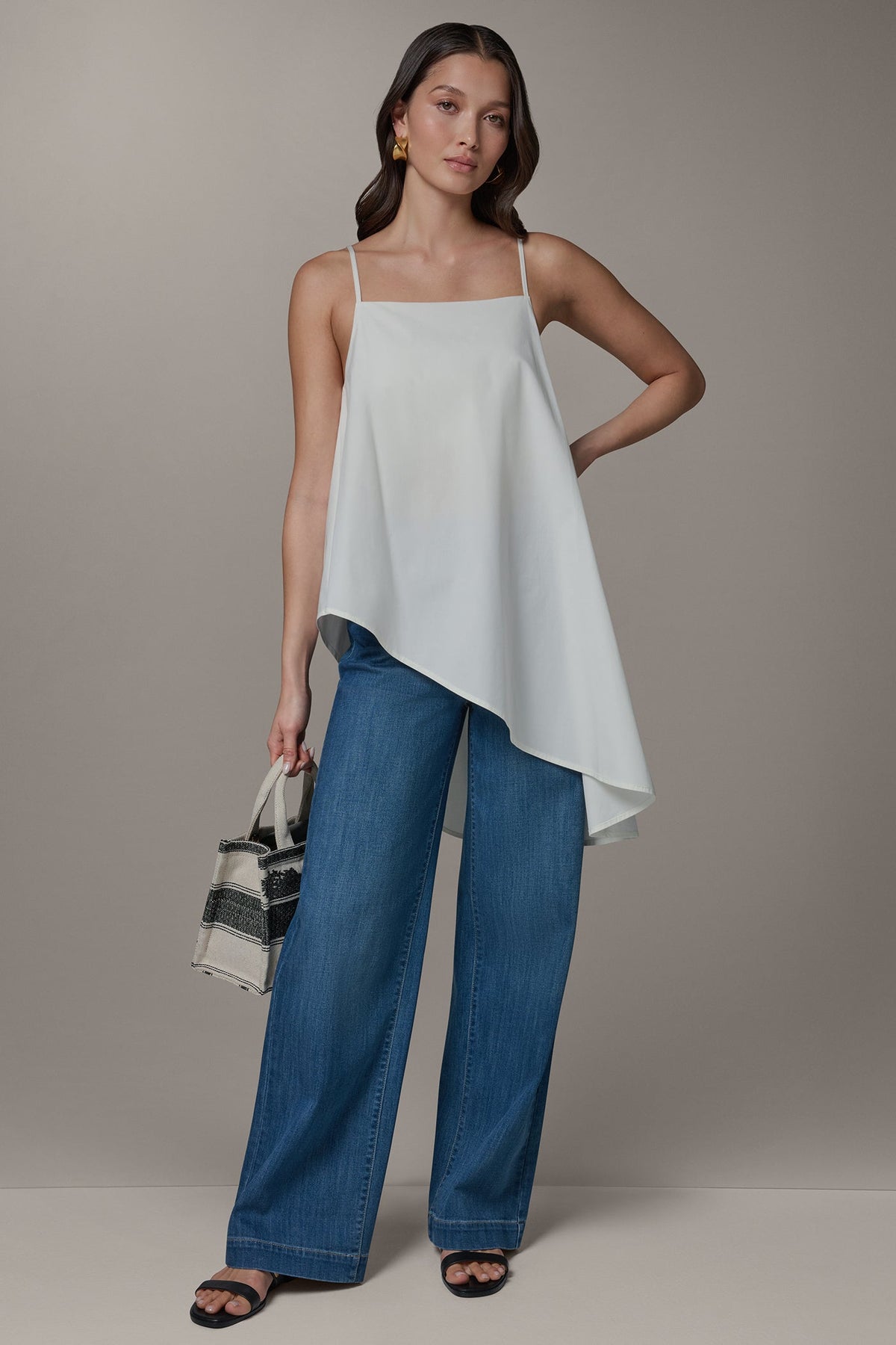 Donna Karan SLEEVELESS ASYMMETRIC TIE BACK BLOUSE