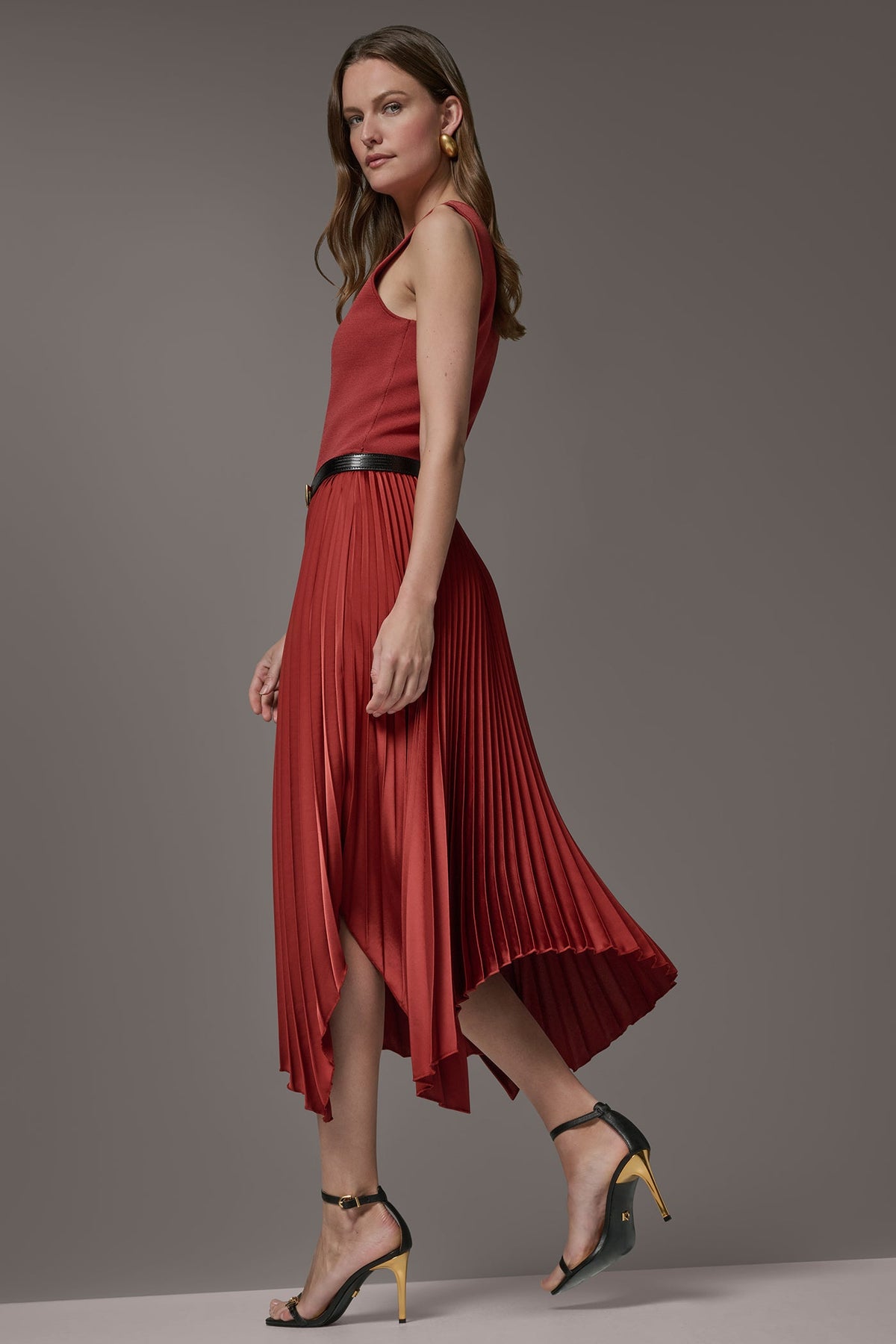 Donna Karan SLEEVELESS MIDI MIXED MEDIA DRESS