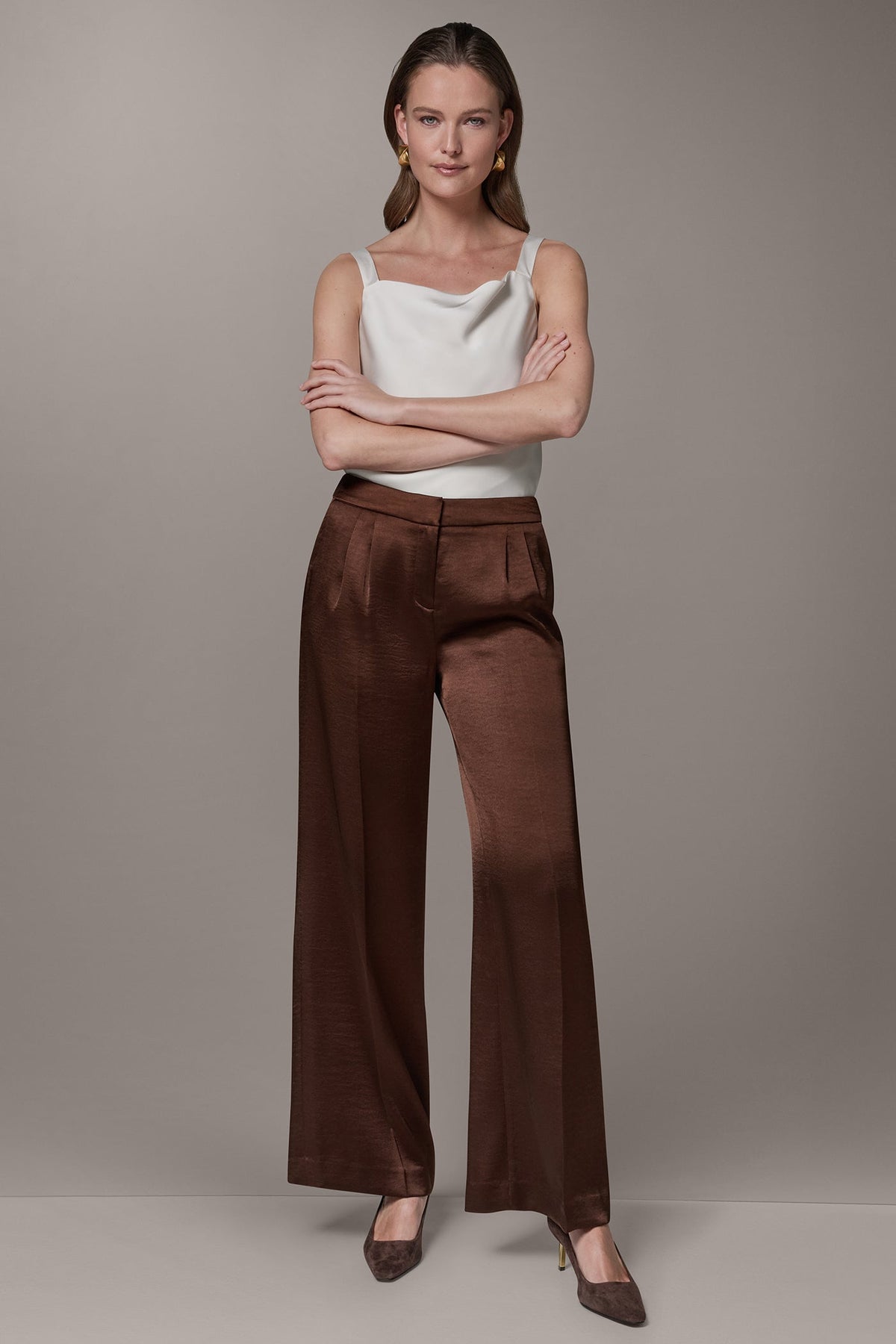 Donna Karan MID-RISE PLEATED WIDE-LEG PANT