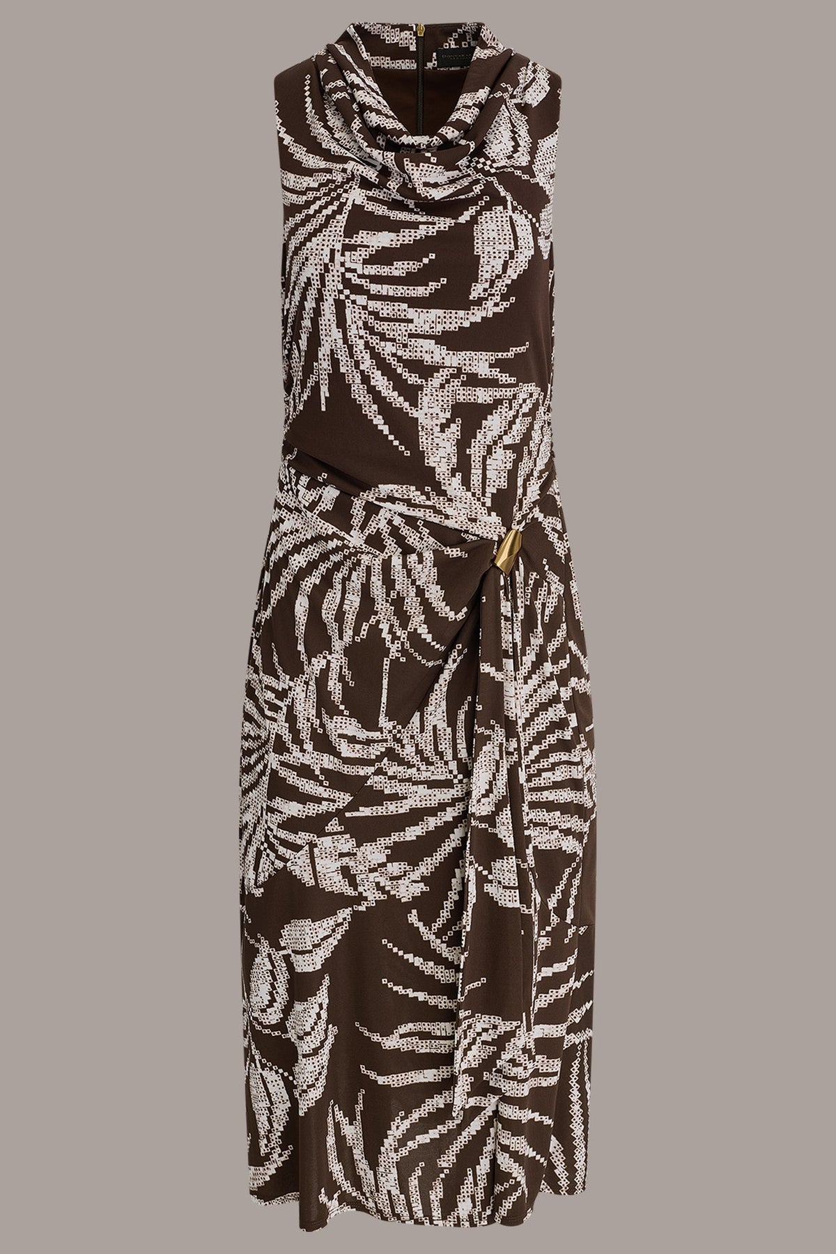 Donna Karan FLORAL SLEEVELESS COWL NECK MIDI DRESS