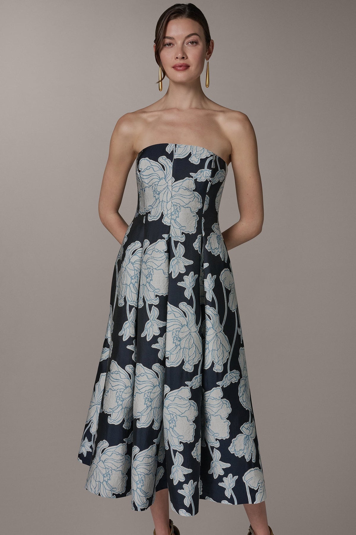 Donna Karan STRAPLESS MIDI FIT AND FLARE DRESS
