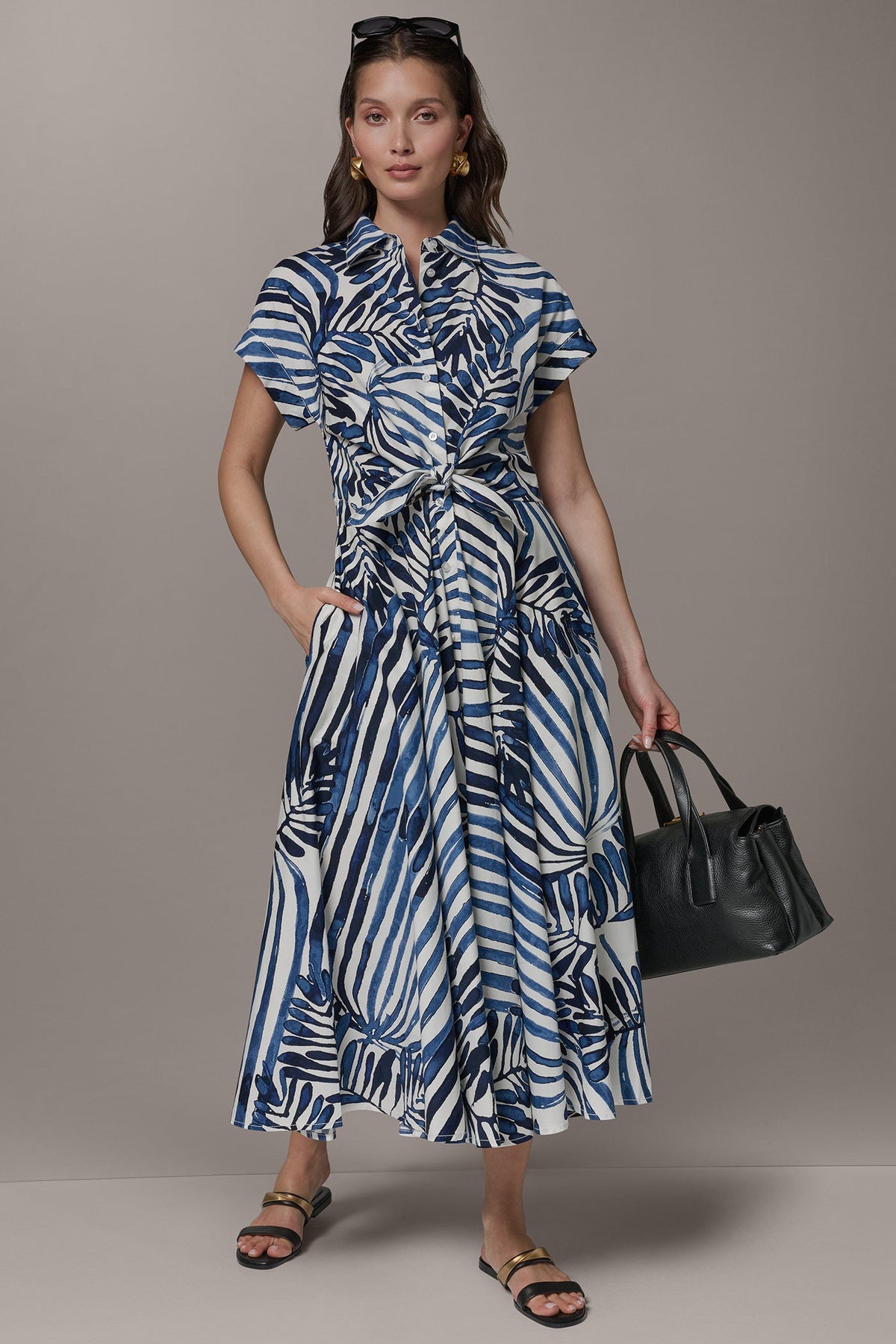 Donna Karan SHORT SLEEVE TIE FRONT MAXI SHIRT DRESS