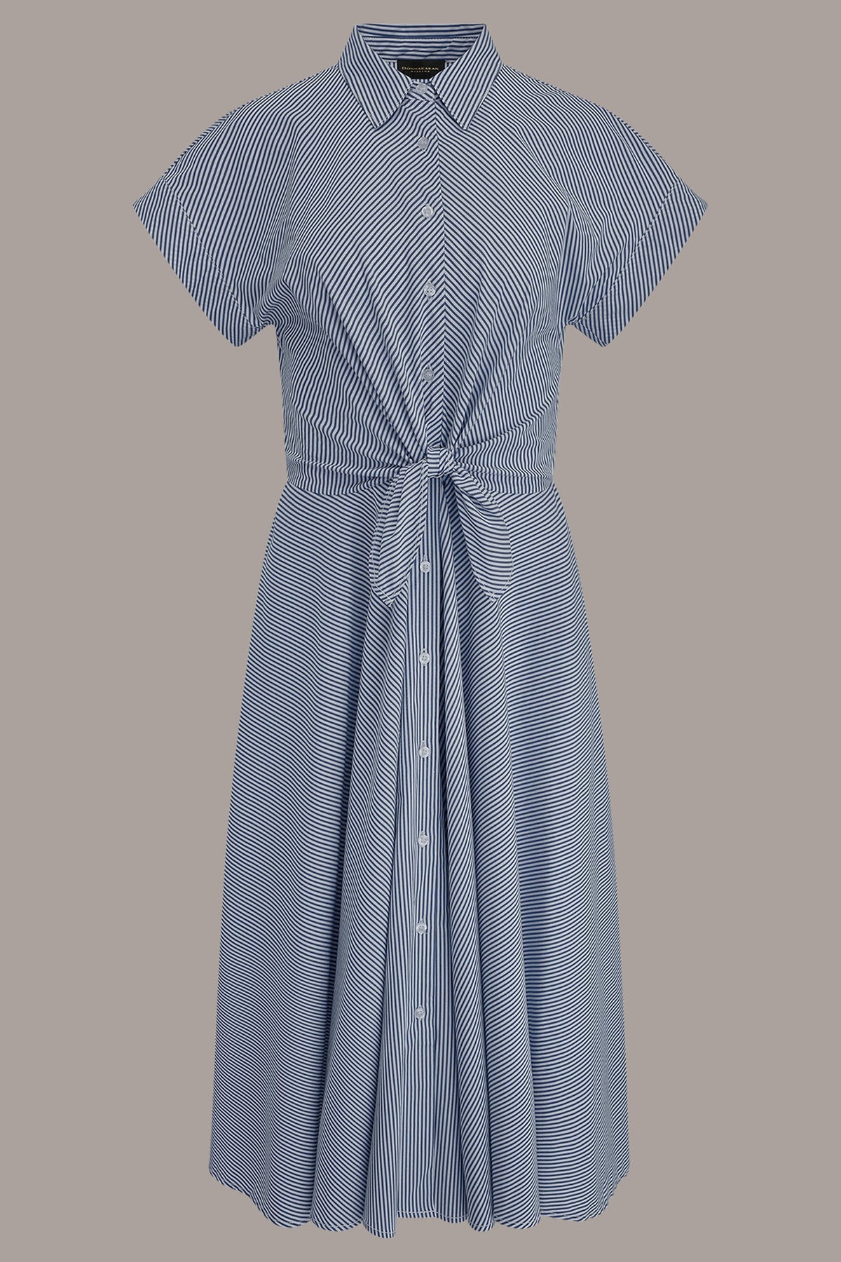 Donna Karan SHORT SLEEVE STRIPE TIE FRONT MAXI SHIRT DRESS