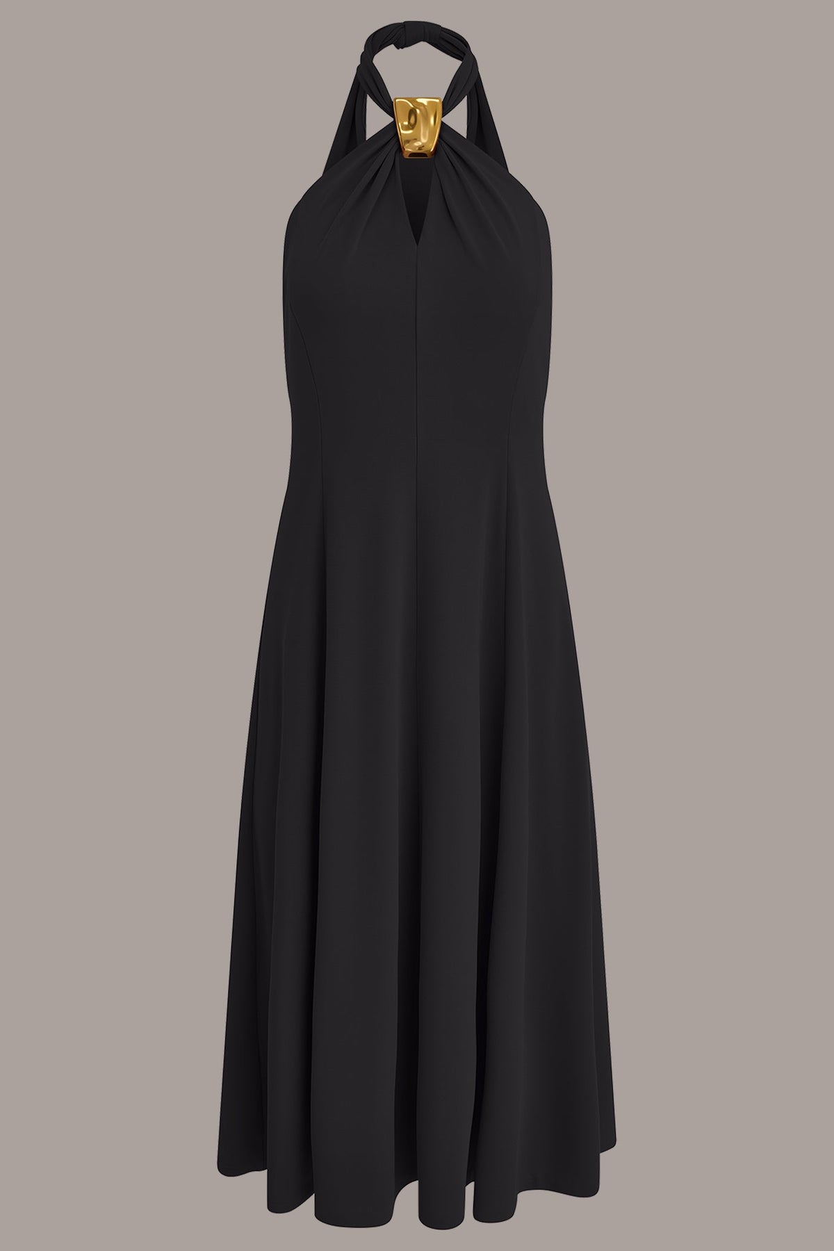 Donna Karan SLEEVELESS MIDI A-LINE HALTER DRESS