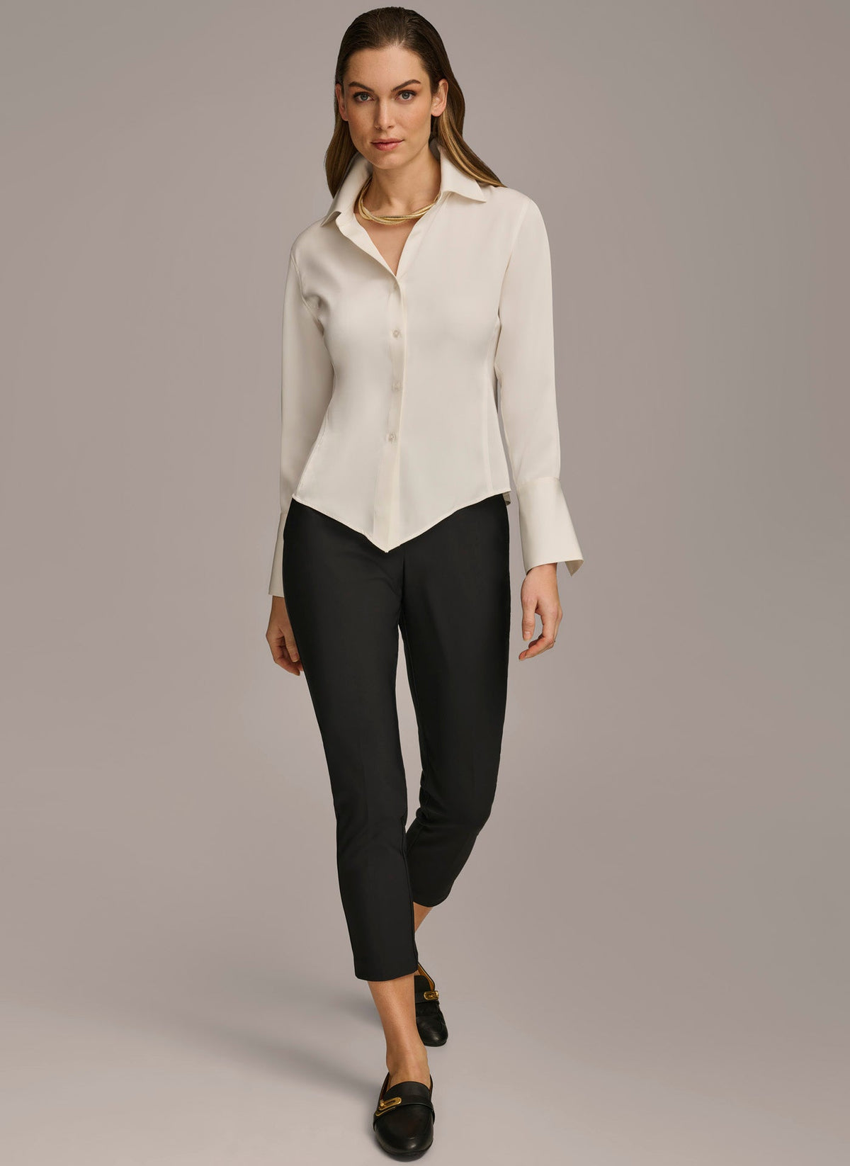 Donna Karan COLLARED BUTTON DOWN BLOUSE
