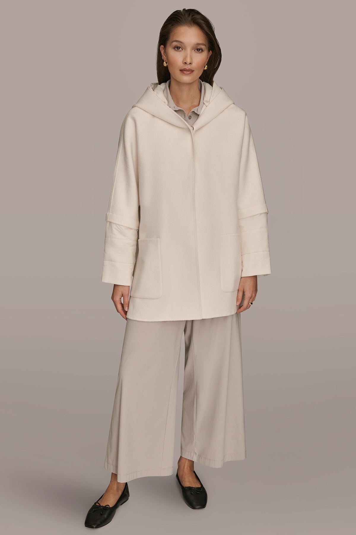 Donna Karan HOODED WOOL-BLEND CAPE COAT