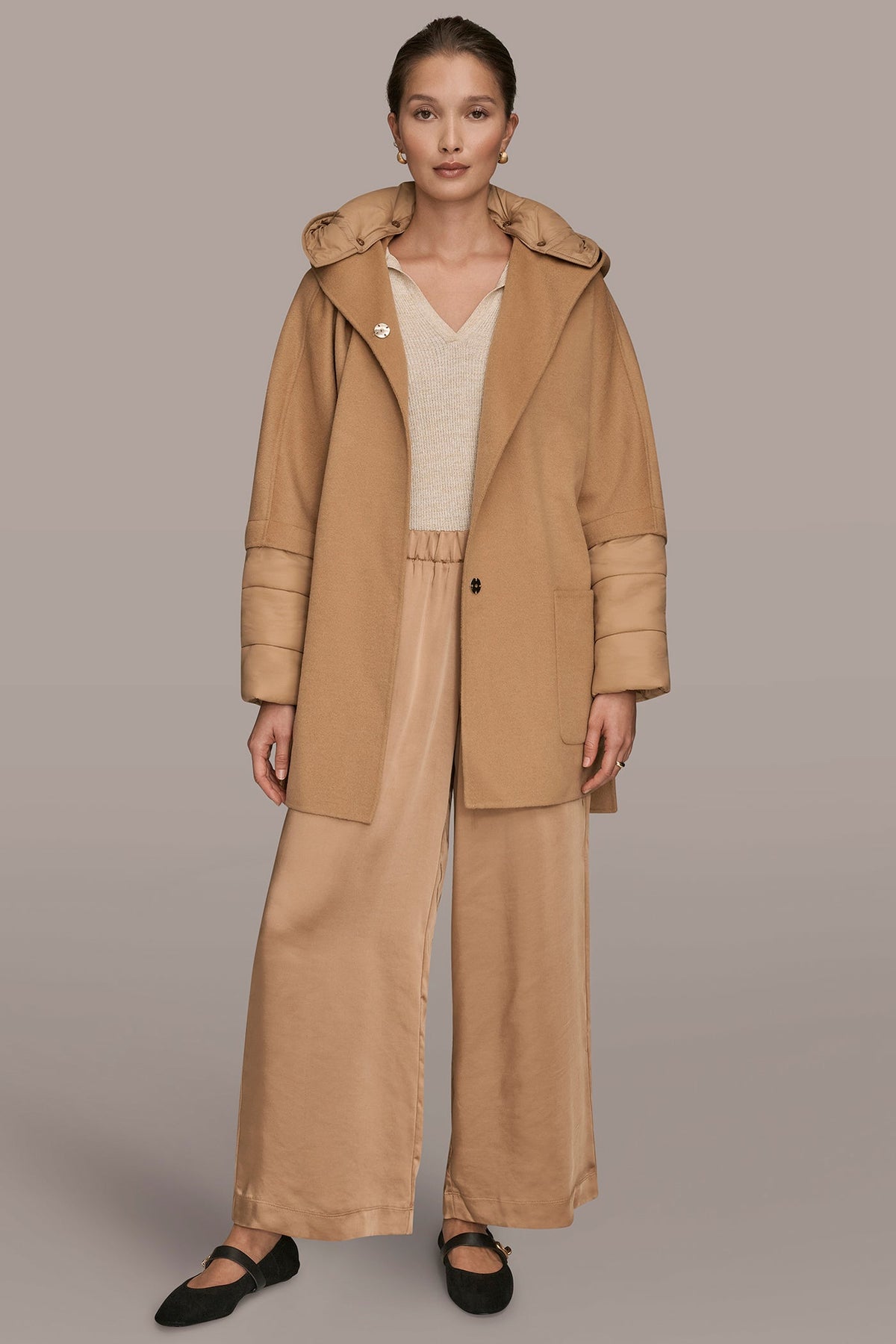 Donna Karan HOODED WOOL-BLEND CAPE COAT