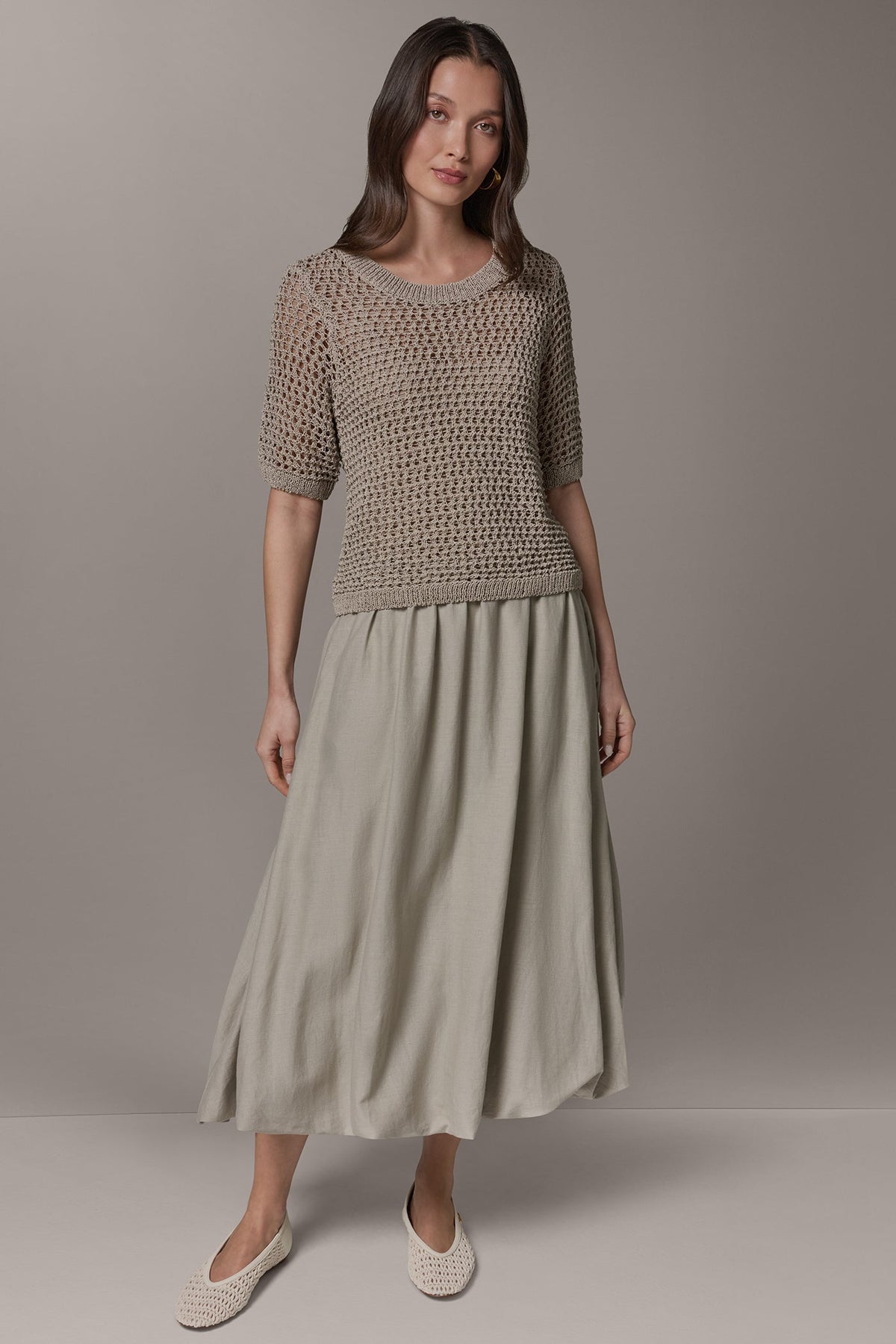 Donna Karan SHORT SLEEVE OPEN STITCH SWEATER