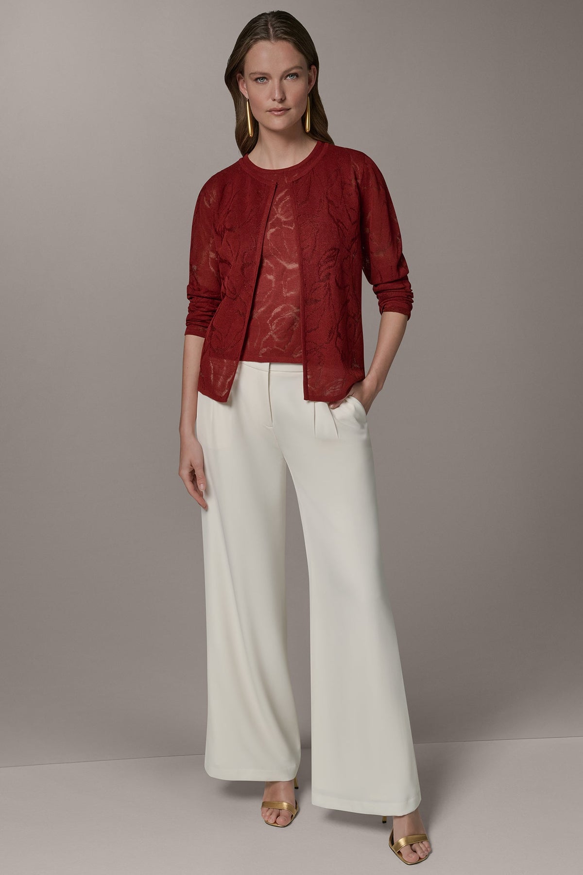 Donna Karan FLORAL SHEER CARDIGAN