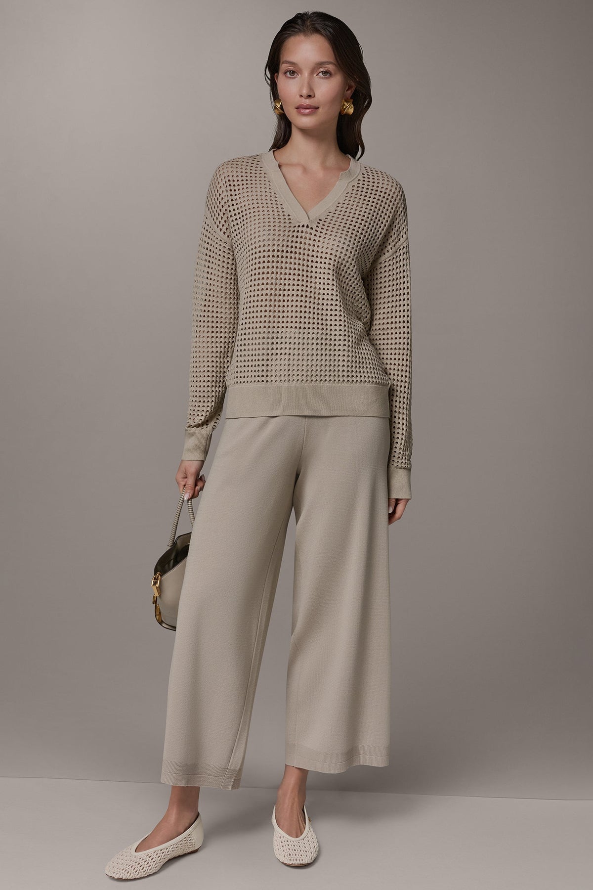 Donna Karan LONG SLEEVE POINTELLE SWEATER