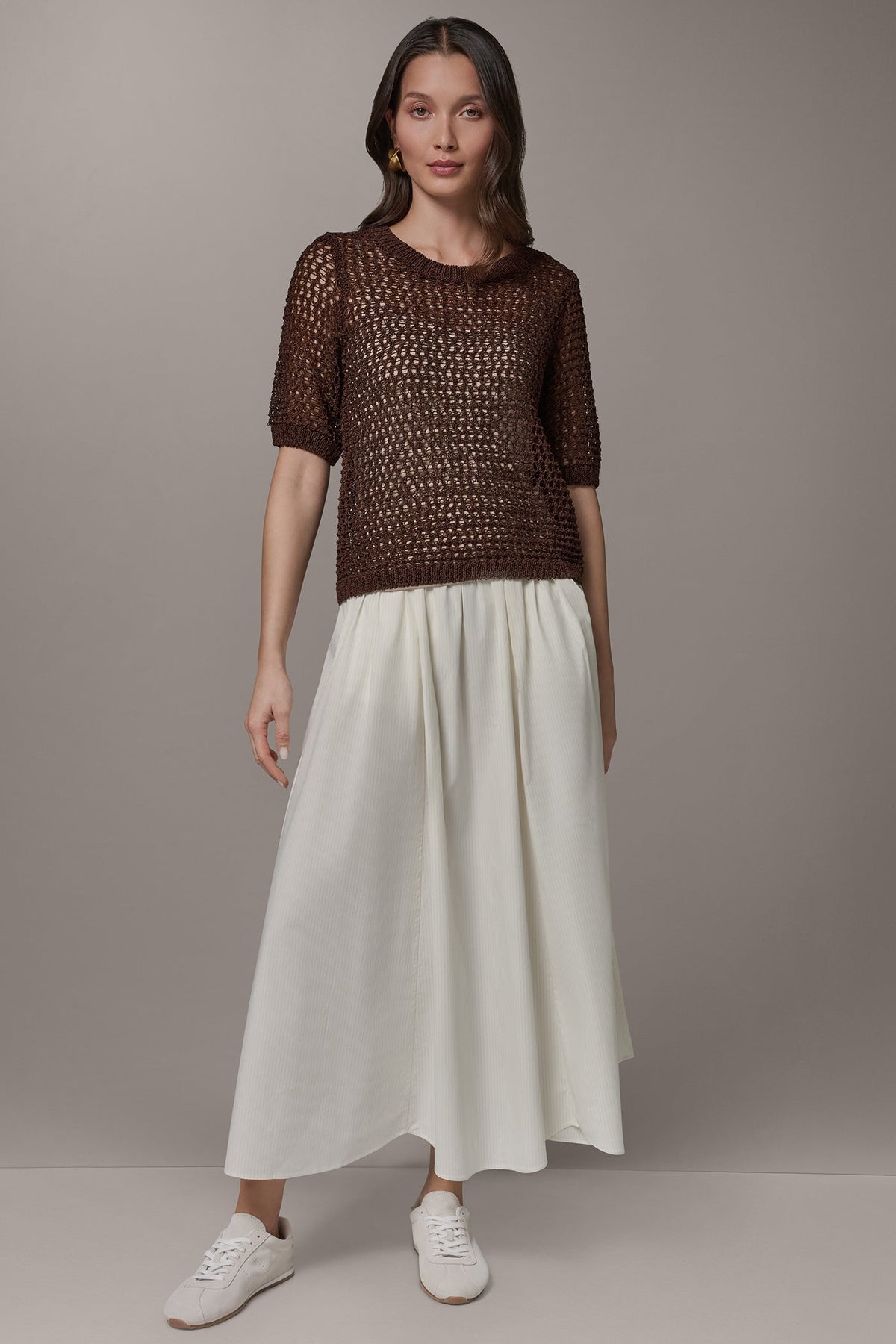 Donna Karan SHORT SLEEVE OPEN STITCH SWEATER
