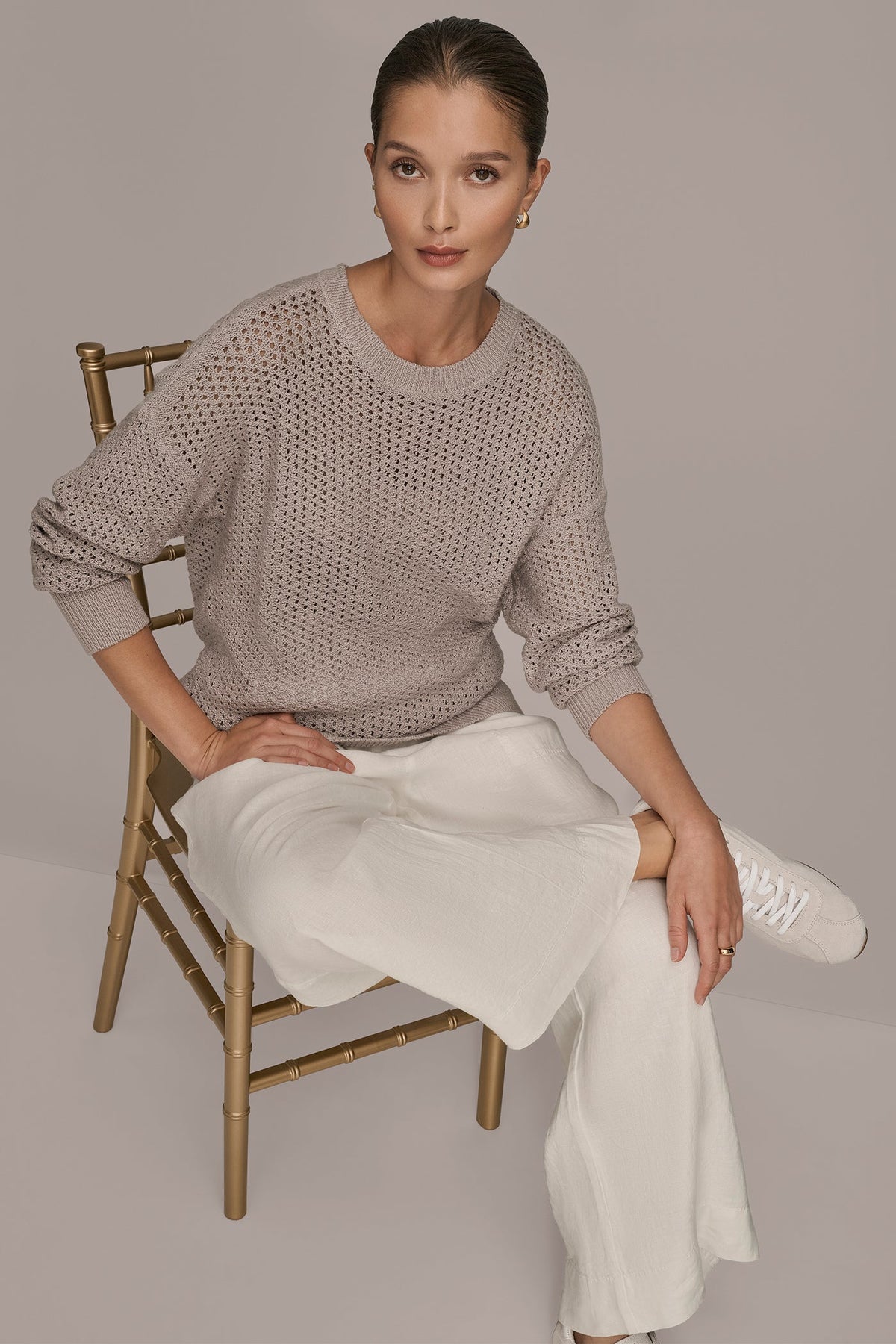 Donna Karan LONG SLEEVE OPEN STITCH SWEATER
