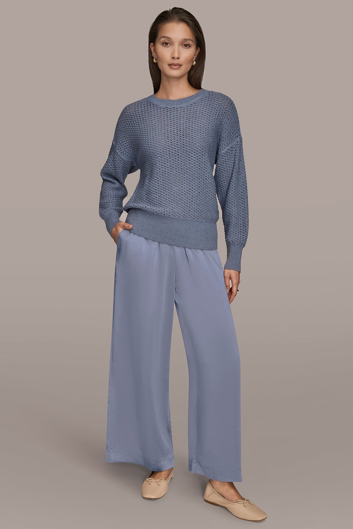 Donna Karan LONG SLEEVE OPEN STITCH SWEATER