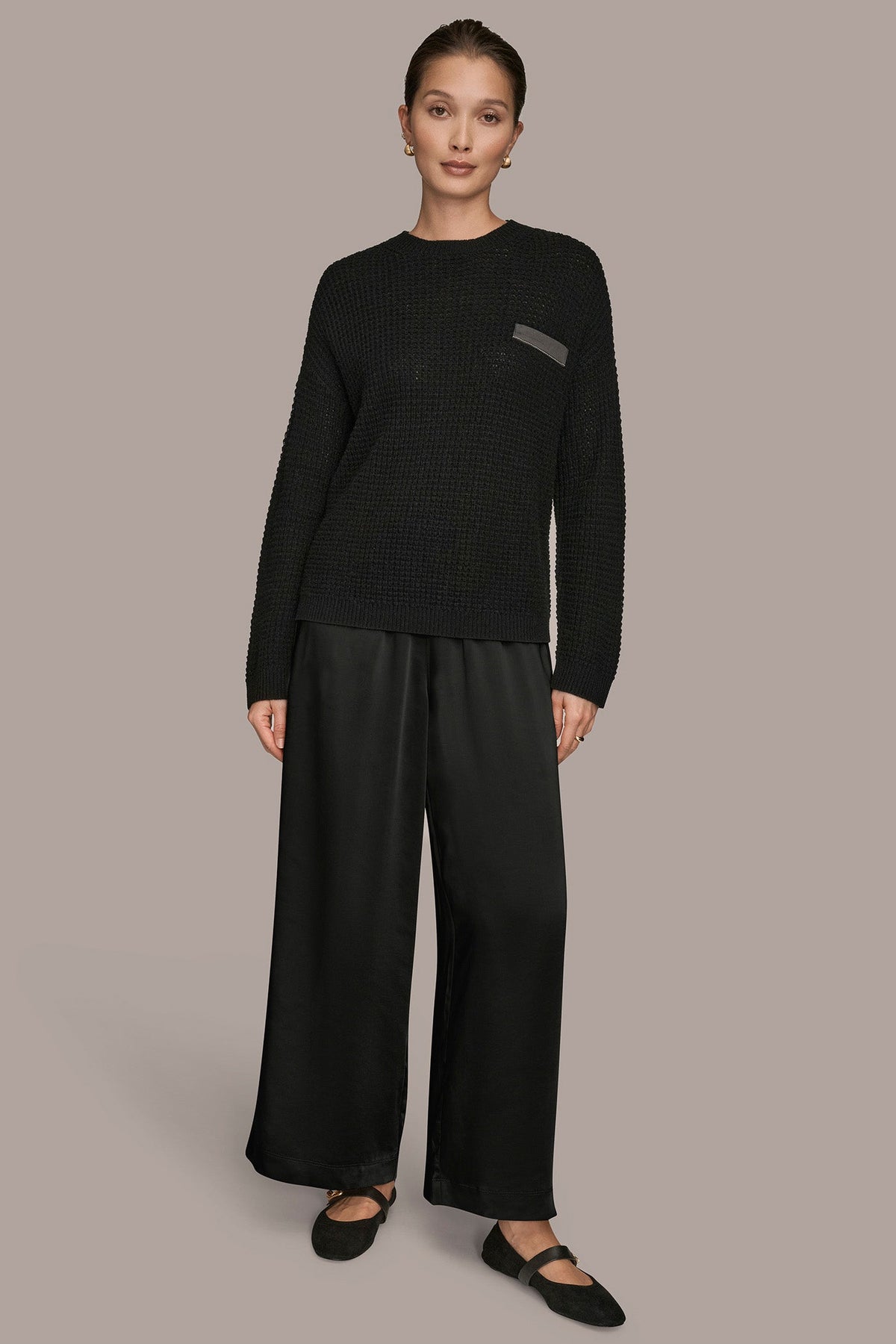 Donna Karan WOOL AND CASHMERE-BLEND POCKET SWEATER