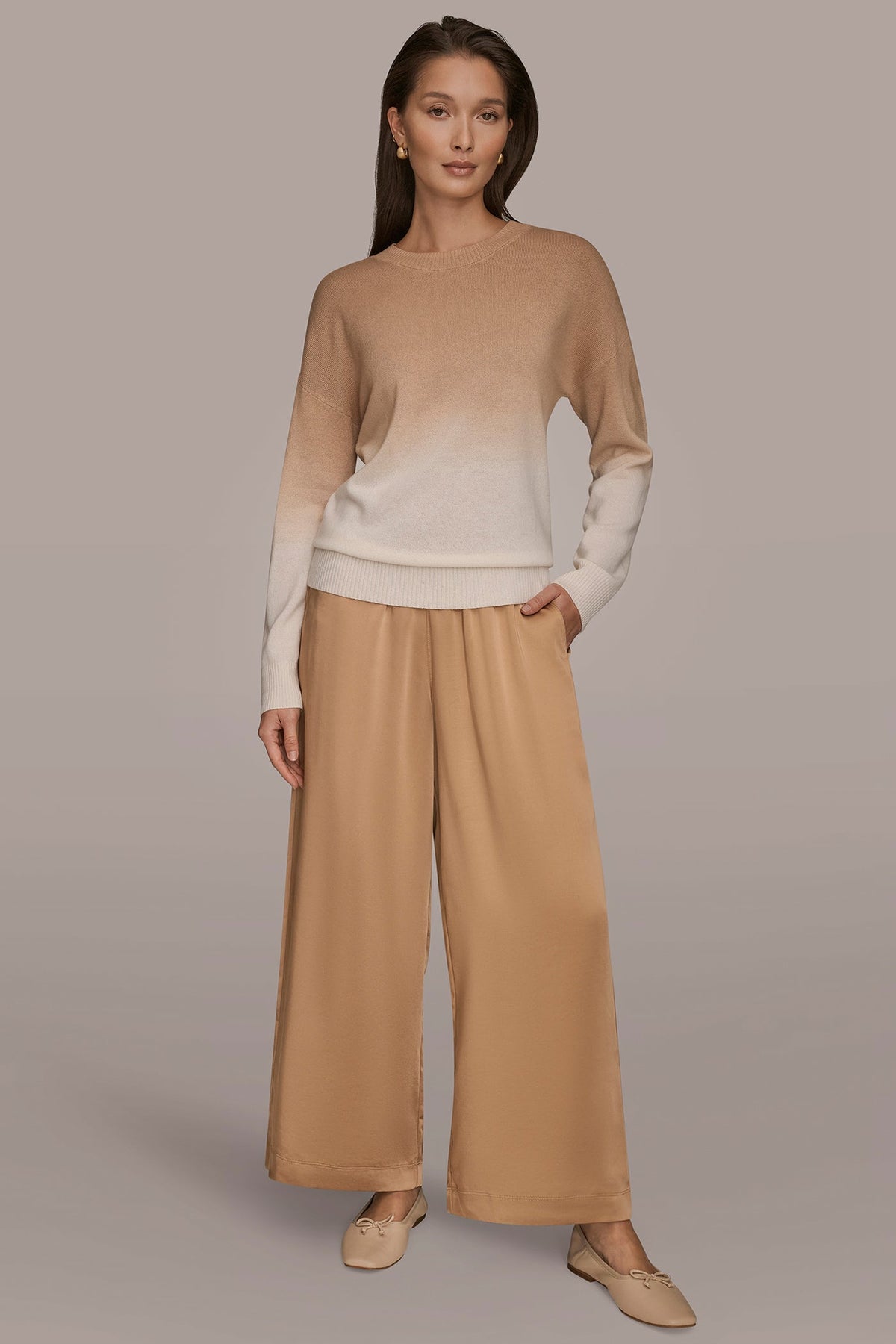 Donna Karan WOOL AND CASHMERE-BLEND DIP-DYED SWEATER