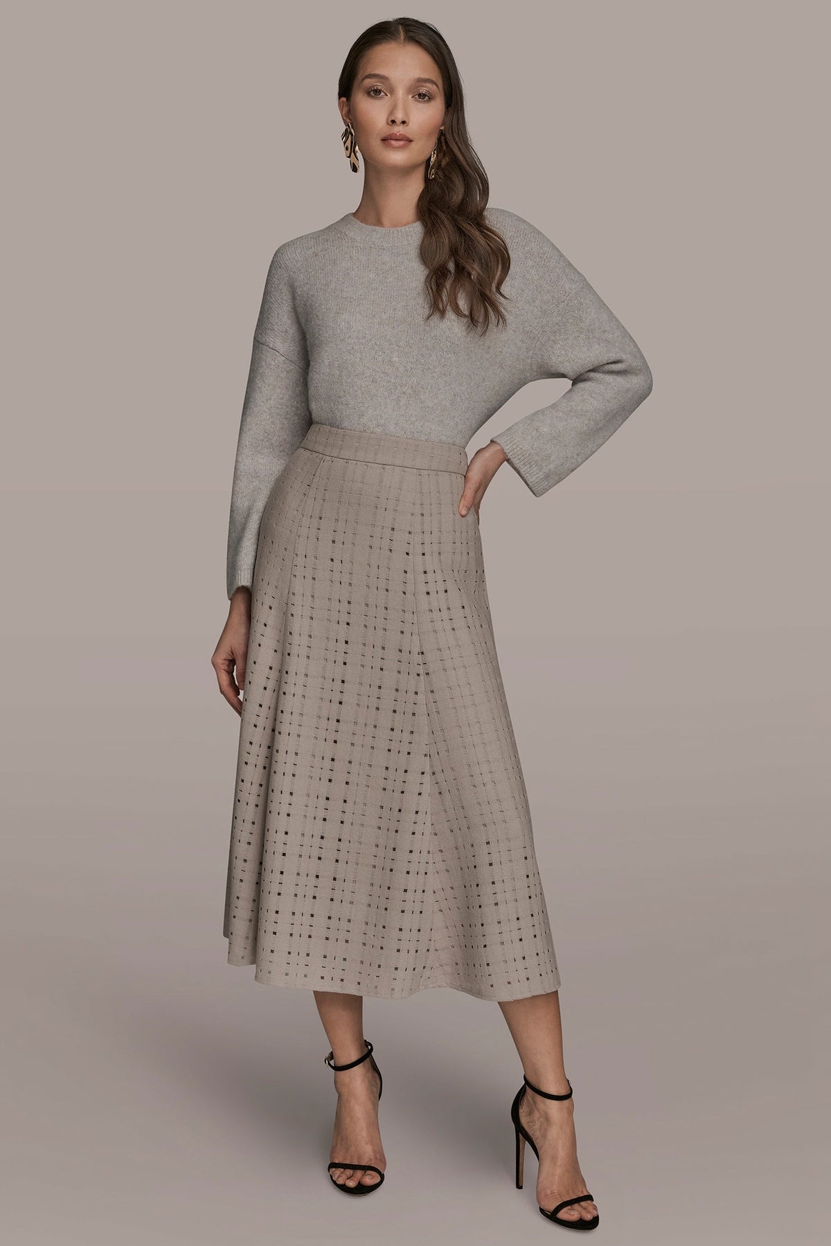 Donna Karan PERFORATED SWEATER MIDI A-LINE SKIRT