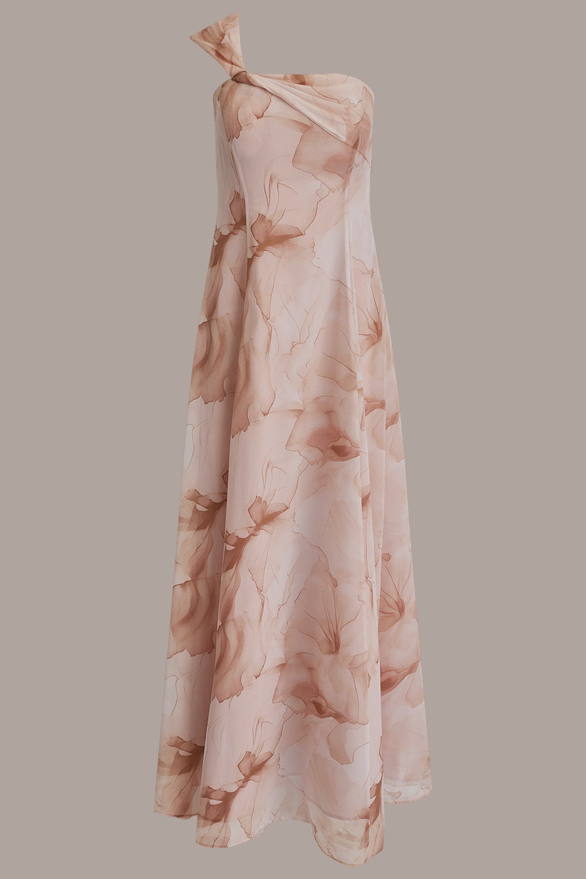 Donna Karan CHIFFON FLORAL ONE-SHOULDER TWIST BALL GOWN