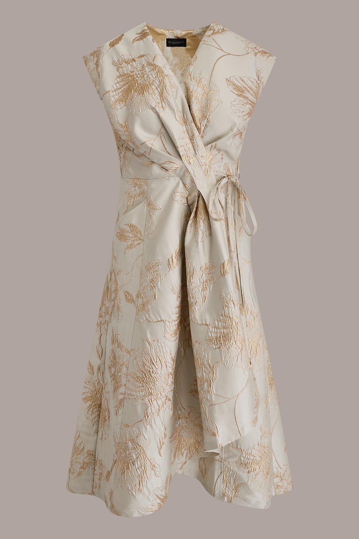 Donna Karan FLORAL-JACQUARD MIDI WRAP DRESS