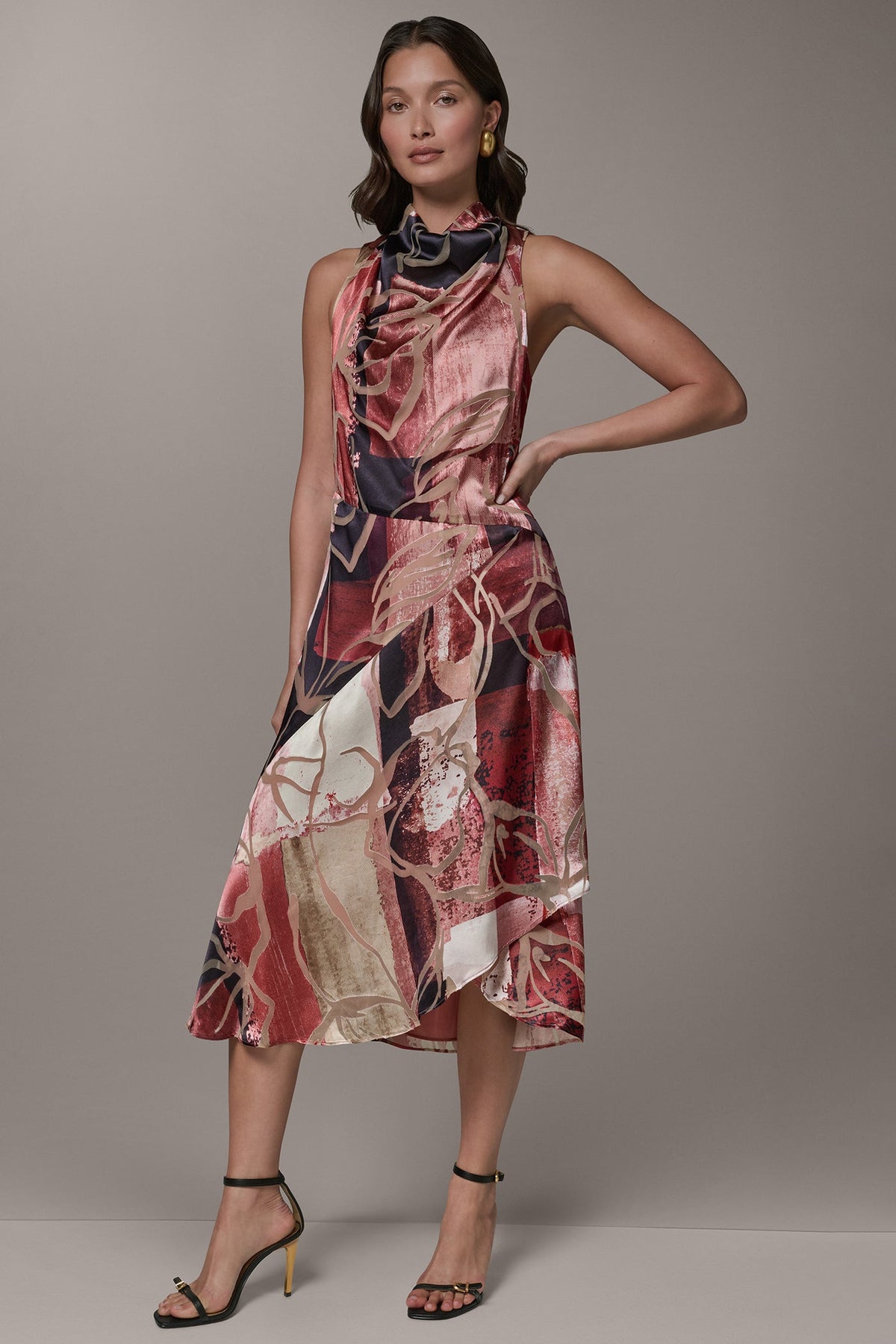 Donna Karan SLEEVELESS COWL NECK MIDI A-LINE DRESS