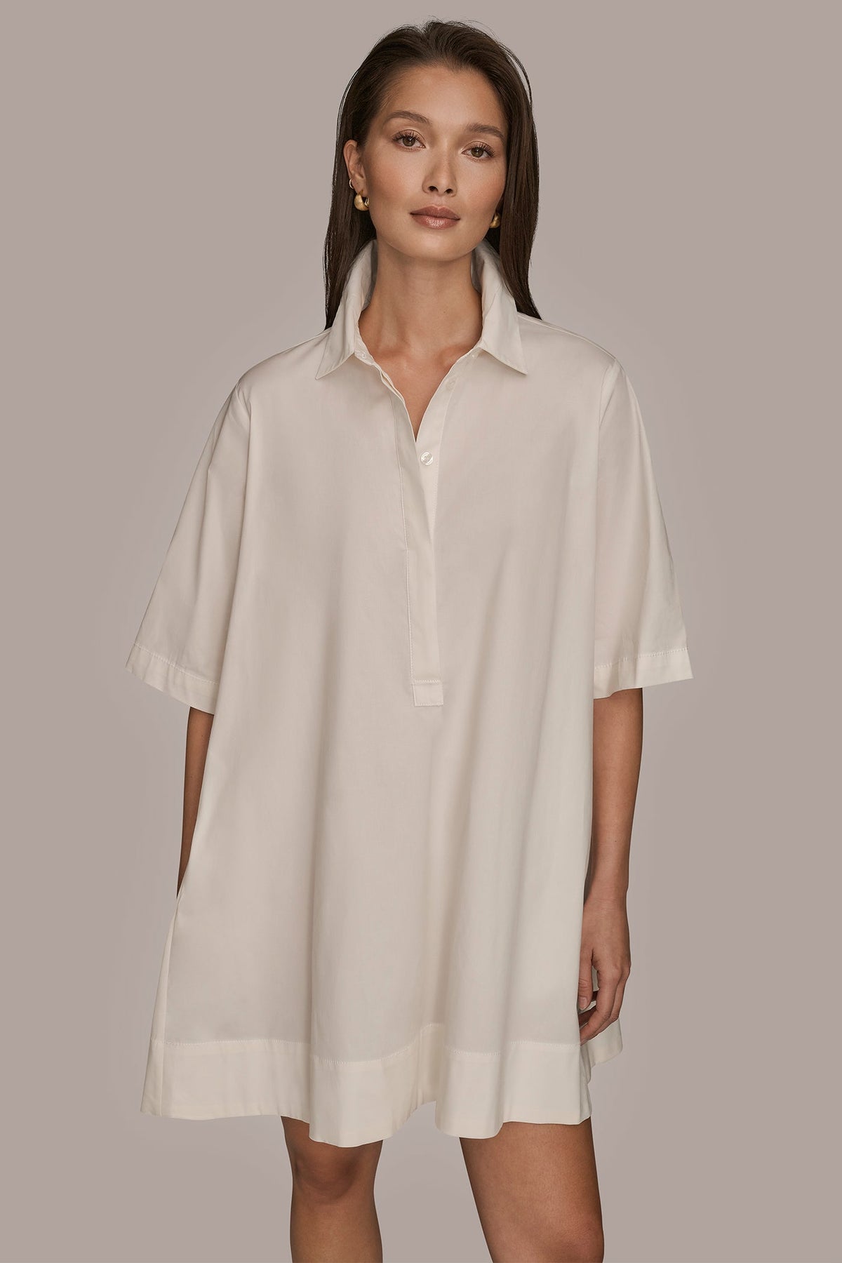 Donna Karan ELBOW-SLEEVE MINI SHIRT DRESS
