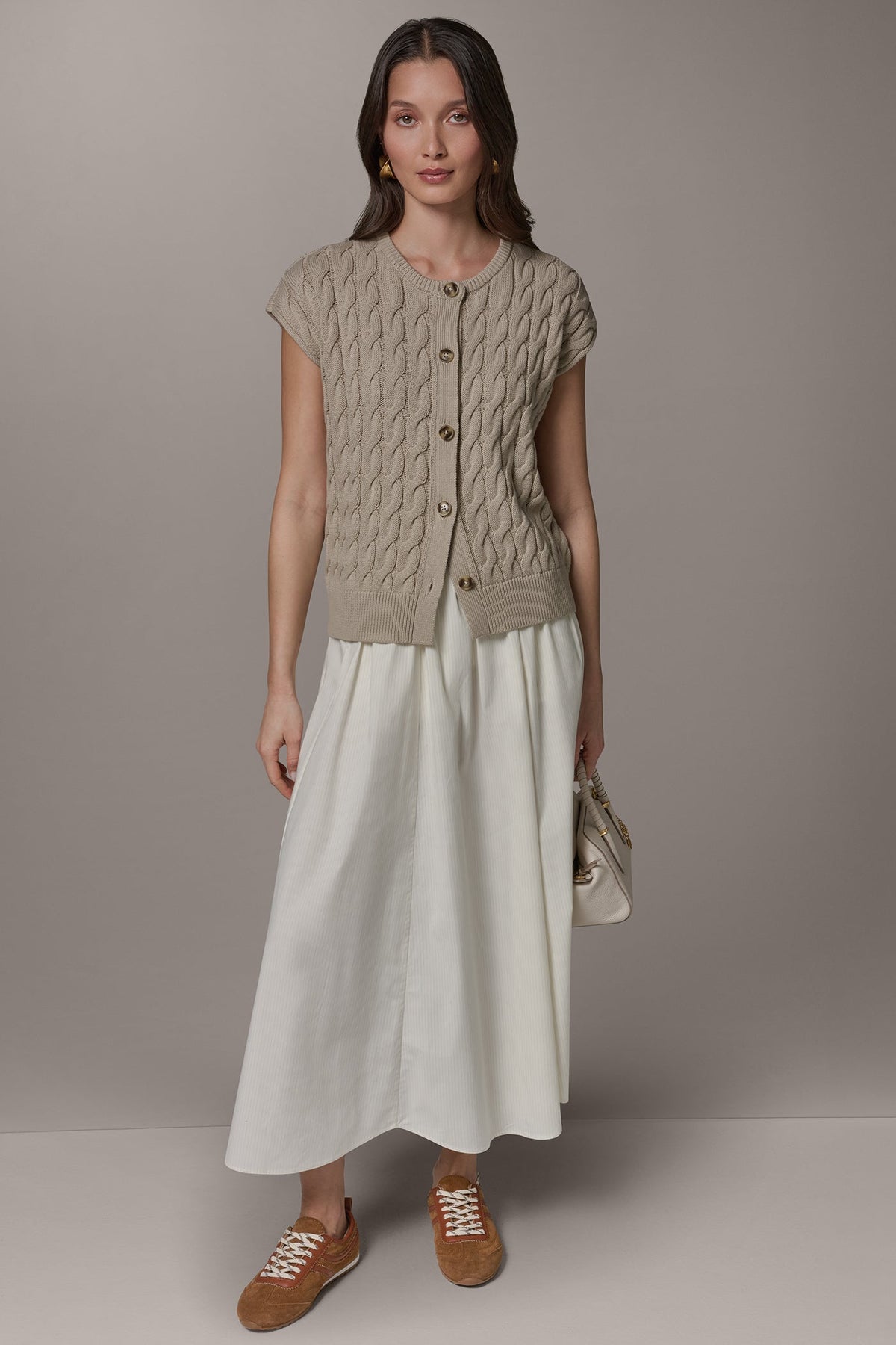 Donna Karan SLEEVELESS CABLE KNIT VEST