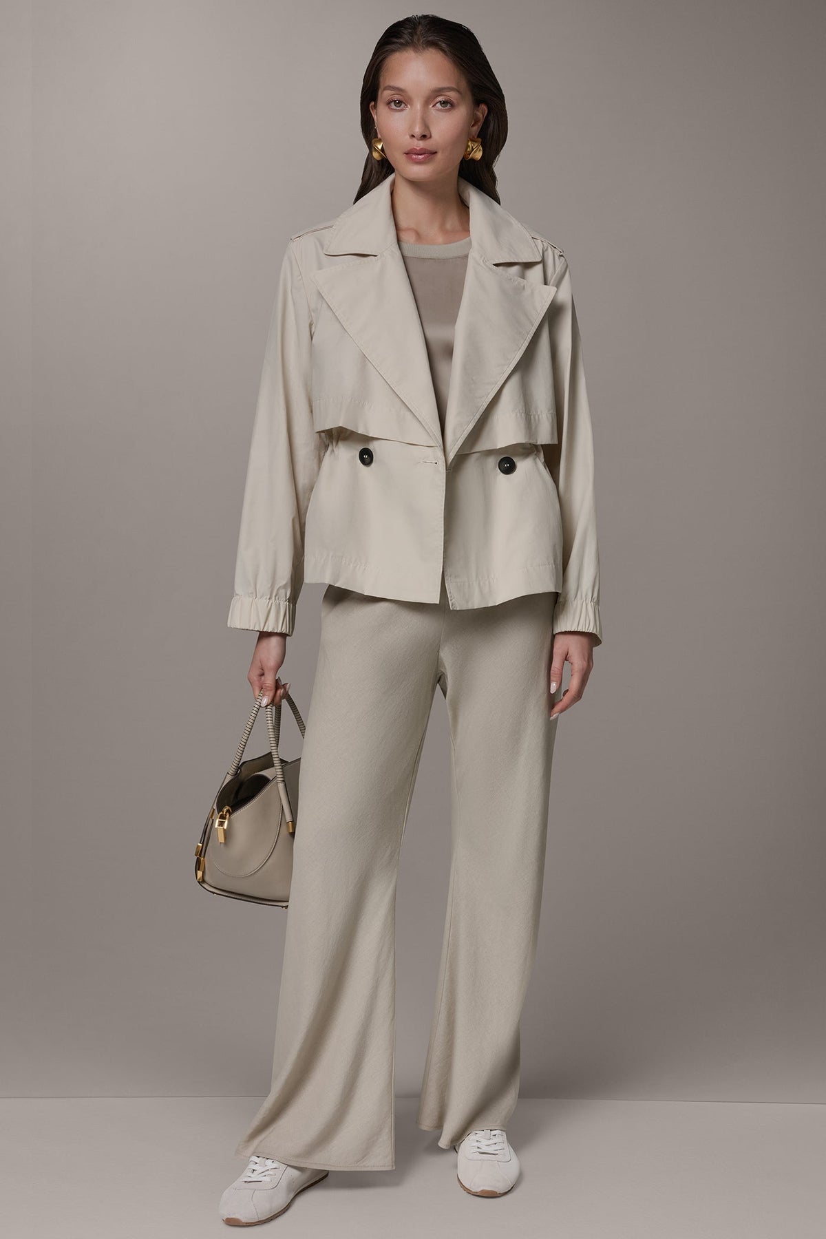 Donna Karan LONG SLEEVE DOUBLE BREASTED TRENCH JACKET