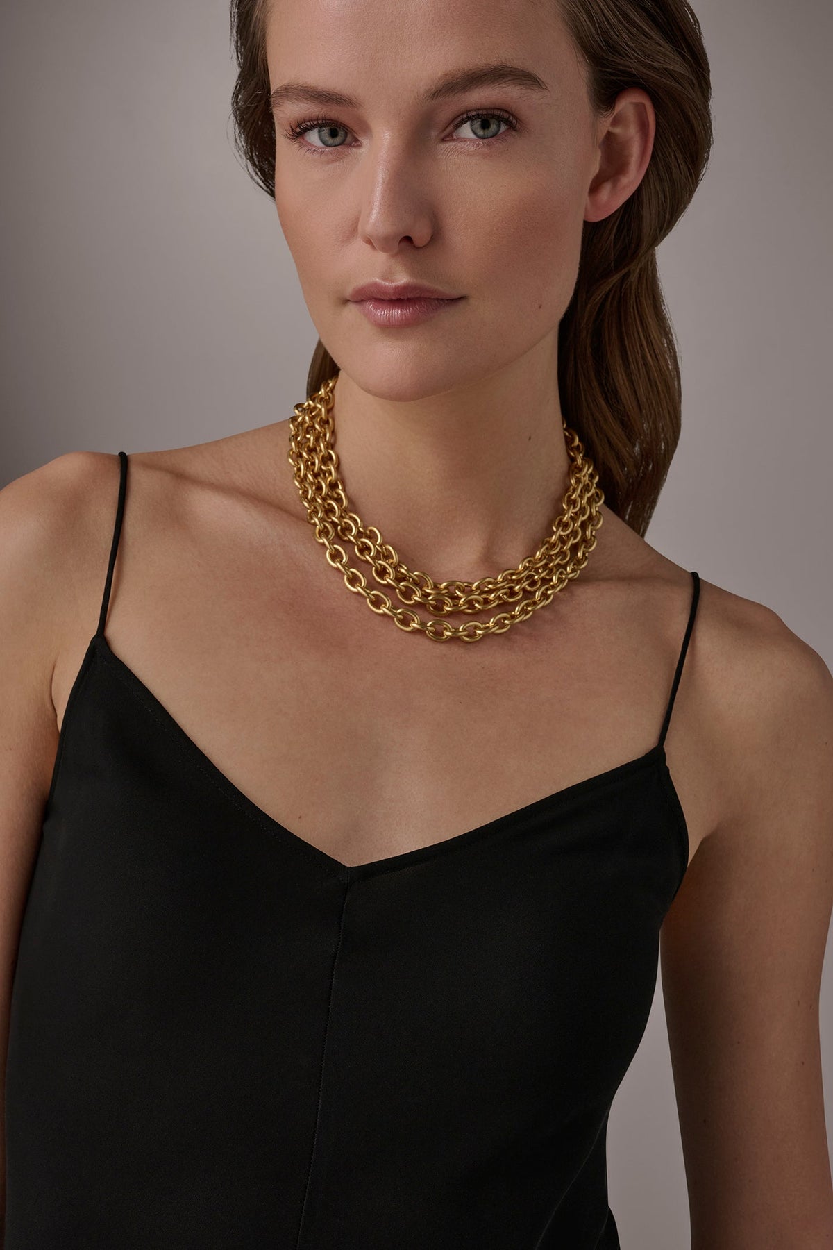 Donna Karan MULTI ROW CHAIN LINK COLLAR NECKLACE
