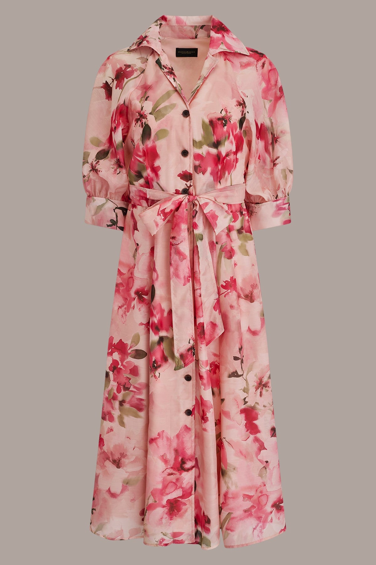 Donna Karan ORGANZA FLORAL MIDI SHIRT DRESS
