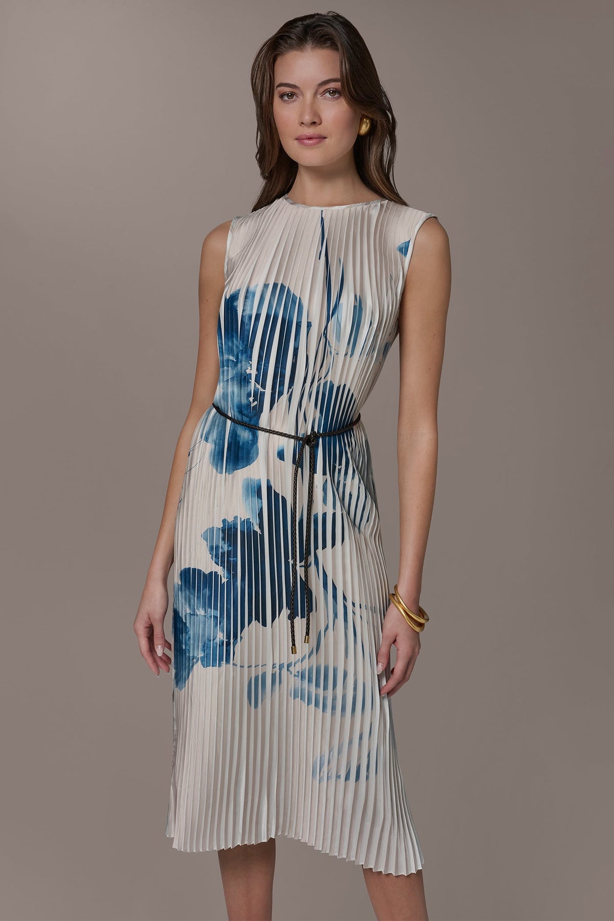 Donna Karan PRINTED PLEATED MIDI DRESS