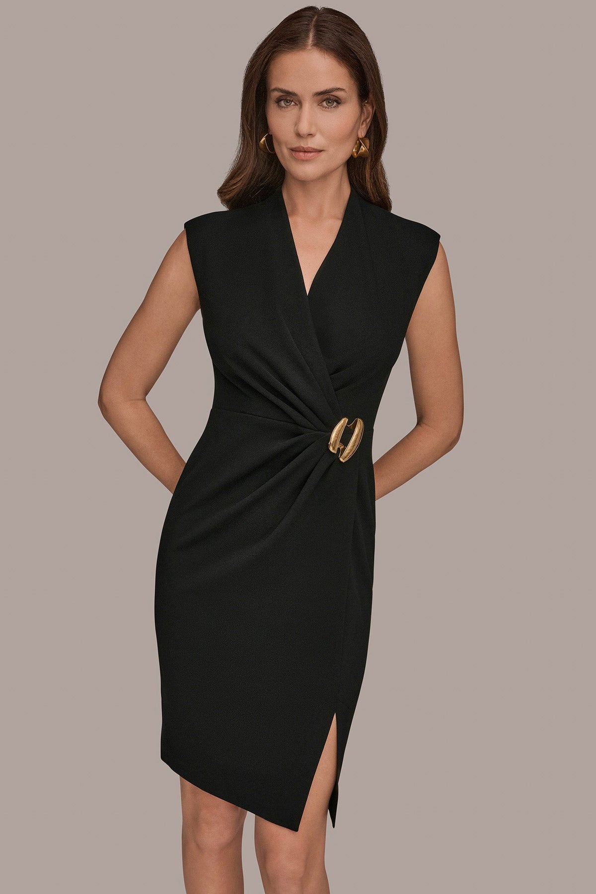 Donna Karan SLEEVELESS WRAP SHEATH DRESS