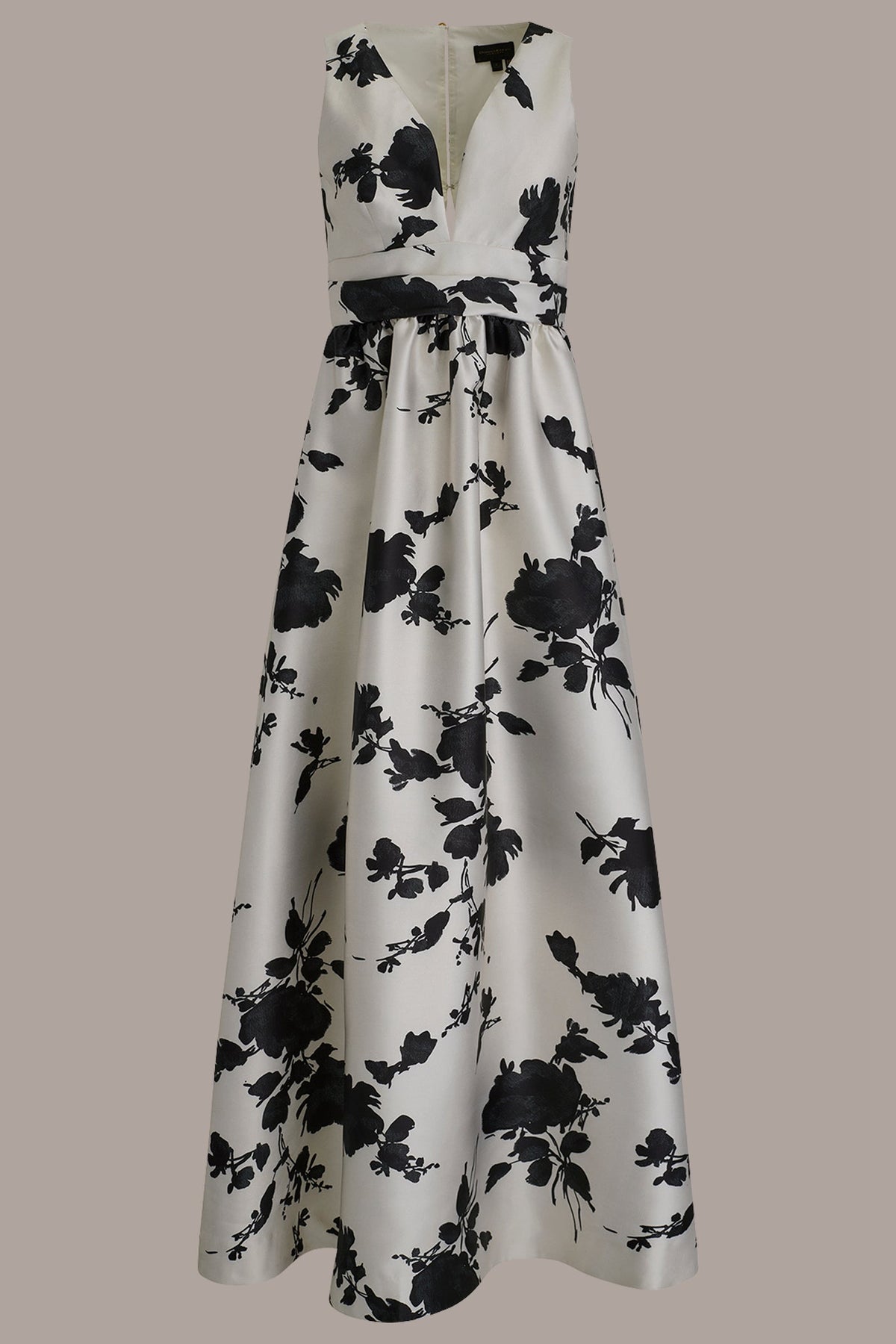 Donna Karan MIKADO SLEEVELESS V-NECK FLORAL GOWN