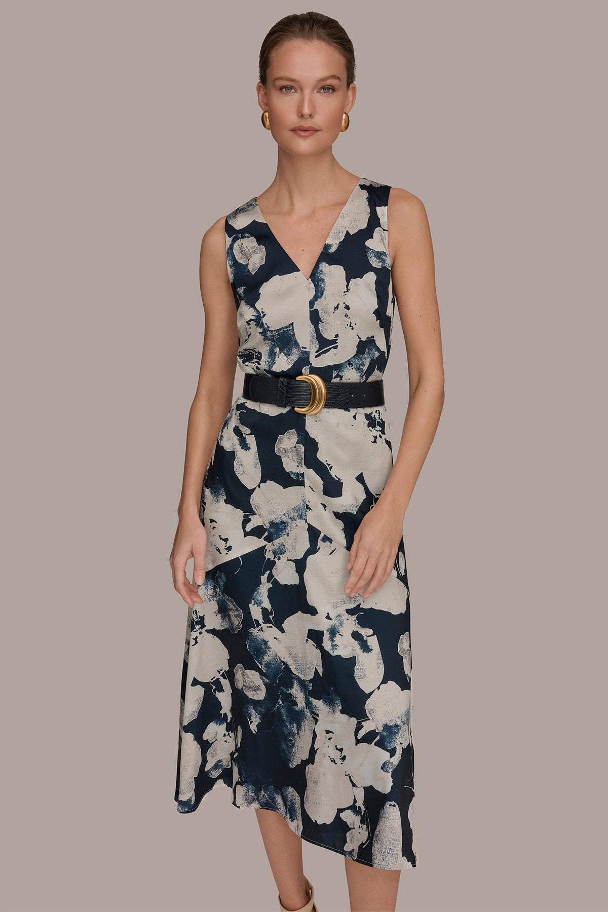 Donna Karan V-NECK FLORAL DRESS