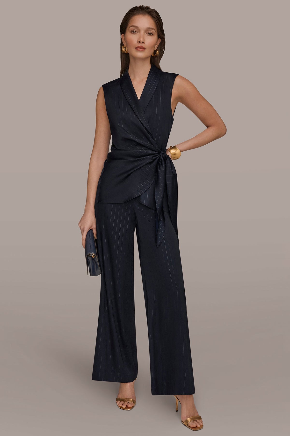 Donna Karan PINSTRIPE FAUX WRAP TOP