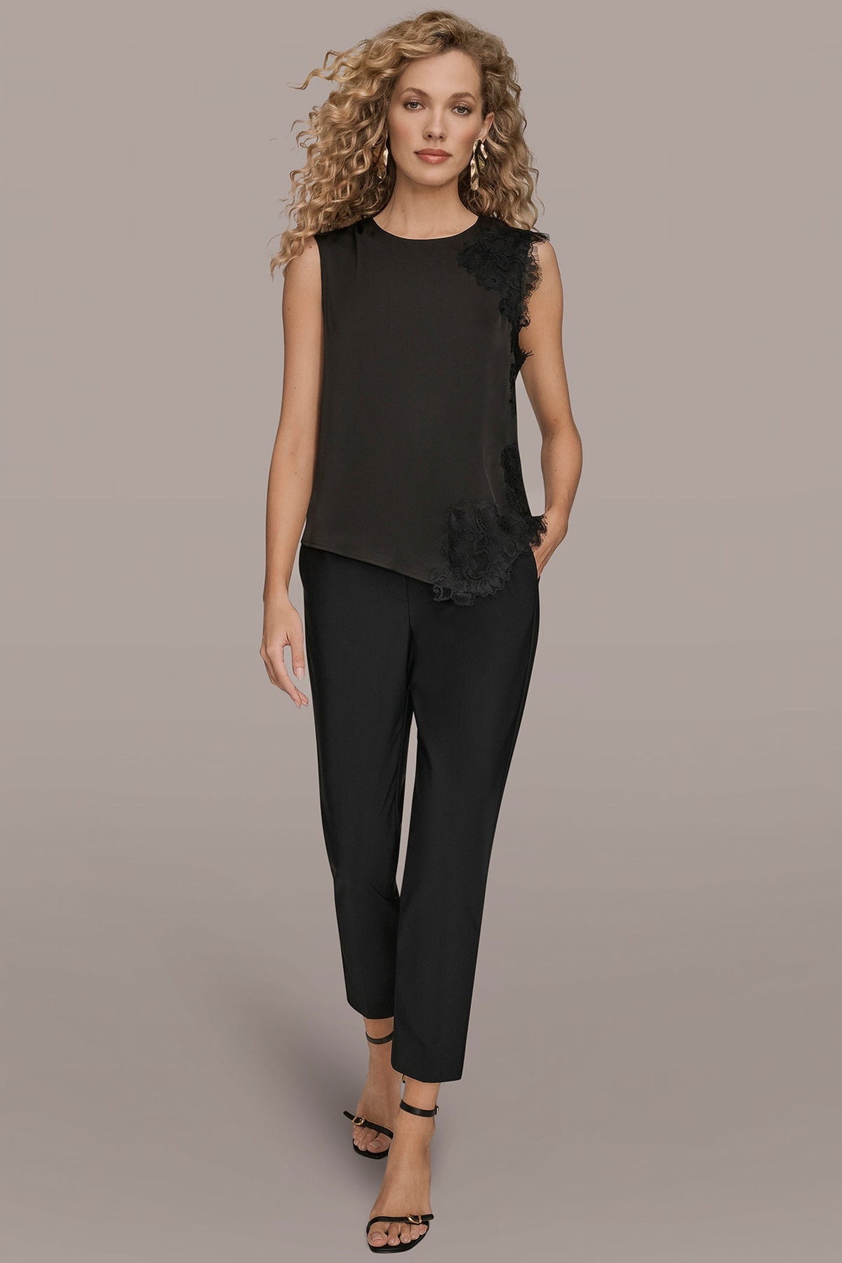 Donna Karan ASYMMETRIC LACE-TRIMMED BLOUSE