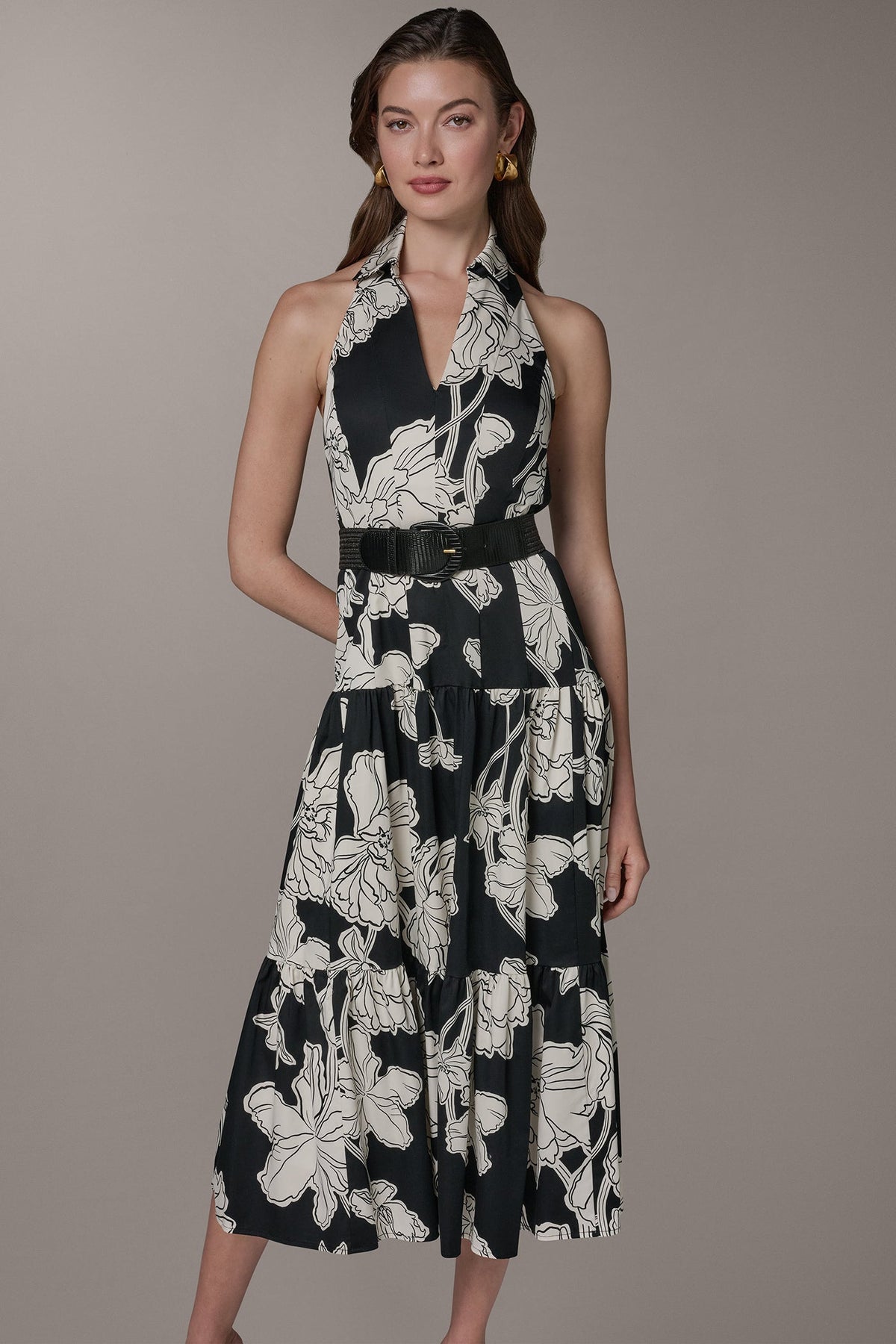 Donna Karan SLEEVELESS MIDI HALTER SHIRT DRESS