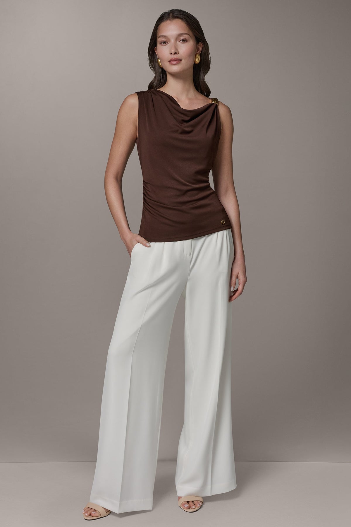 Donna Karan SLEEVELESS COWL-NECK TOP