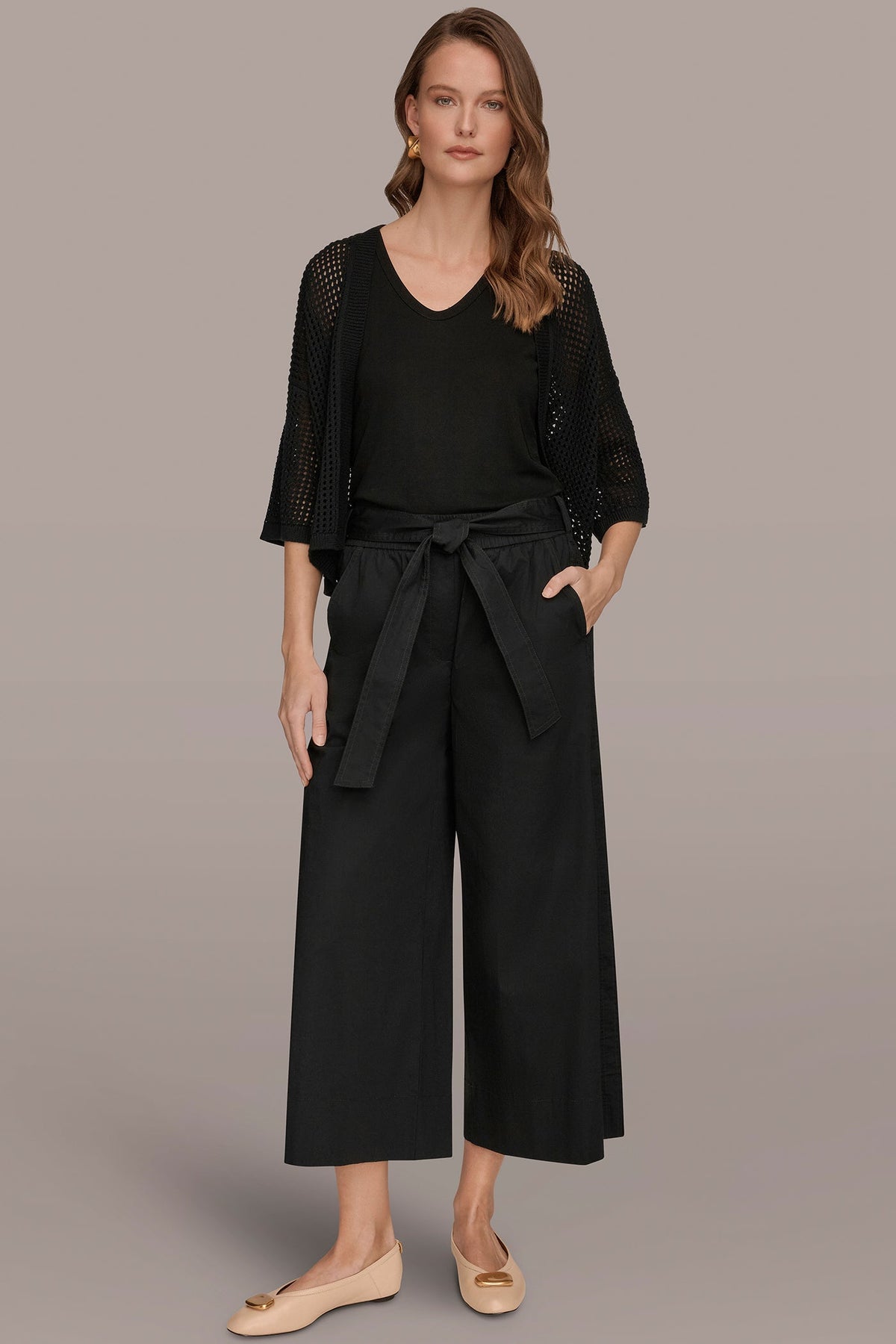 Donna Karan CROPPED MID-RISE WIDE-LEG PANT