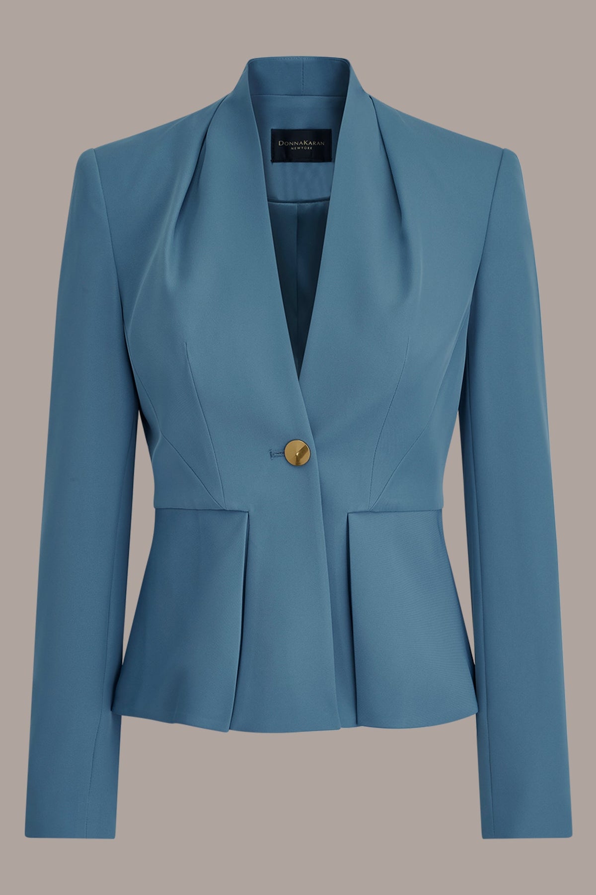 Donna Karan COLLARLESS PLEATED PEPLUM BLAZER