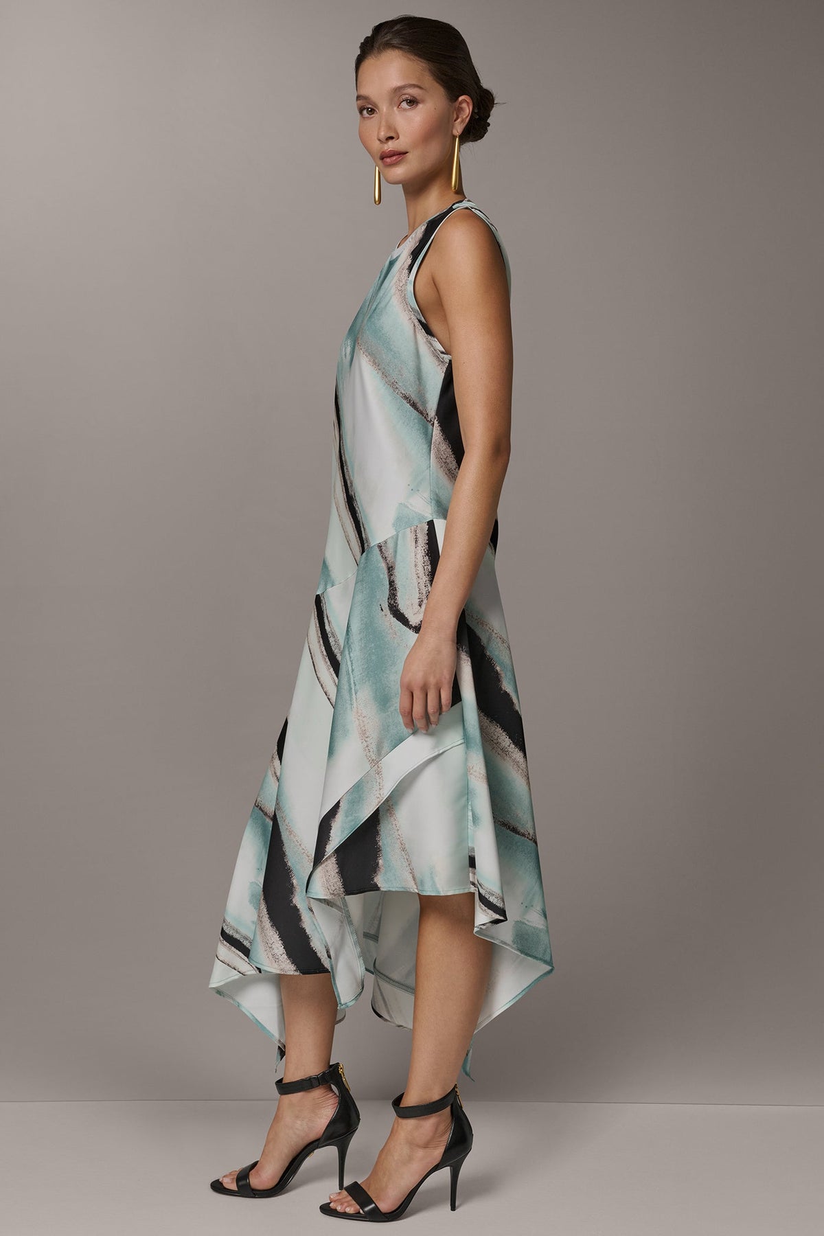 Donna Karan ASYMMETRIC PRINTED MIDI FIT AND FLARE DRESS