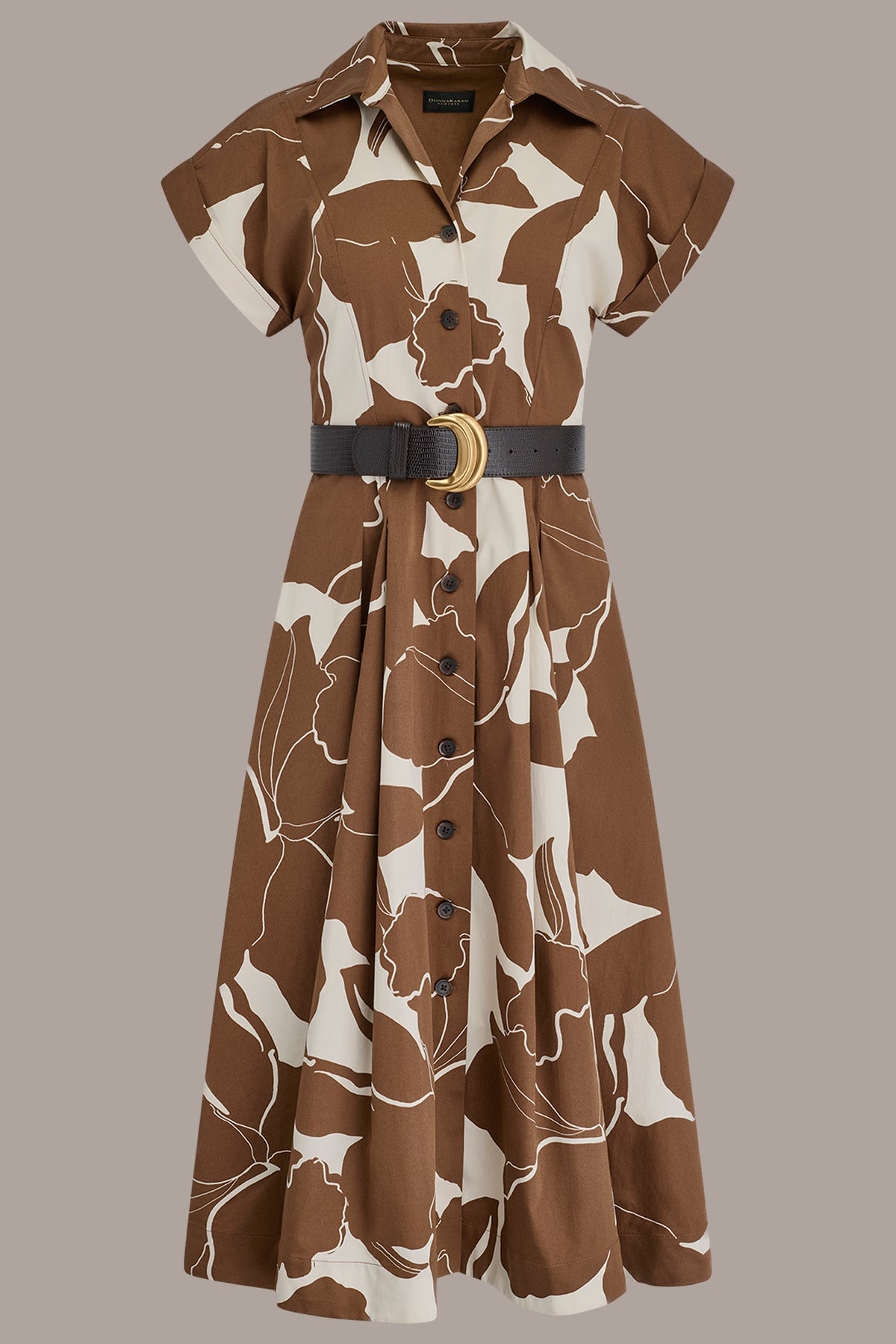 Donna Karan COTTON-SATEEN FLORAL MIDI SHIRT DRESS