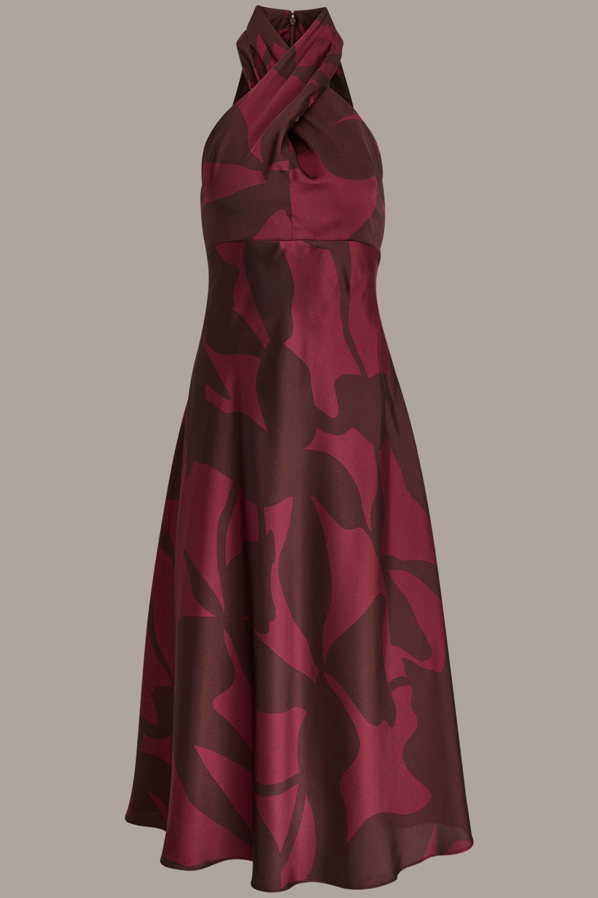 Donna Karan FLORAL CROSS-FRONT MIDI HALTER DRESS