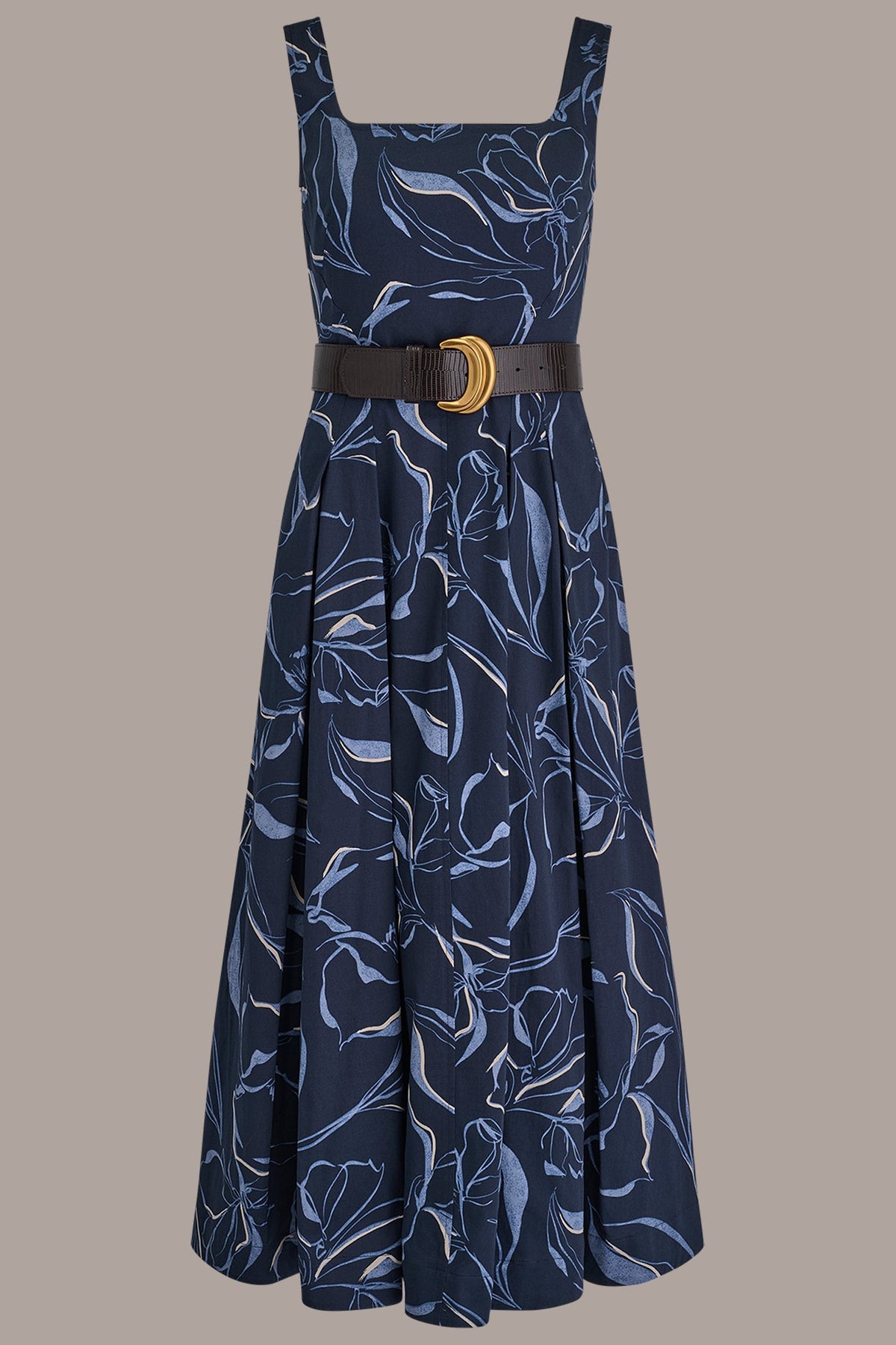 Donna Karan COTTON FLORAL SQUARE-NECK MIDI DRESS