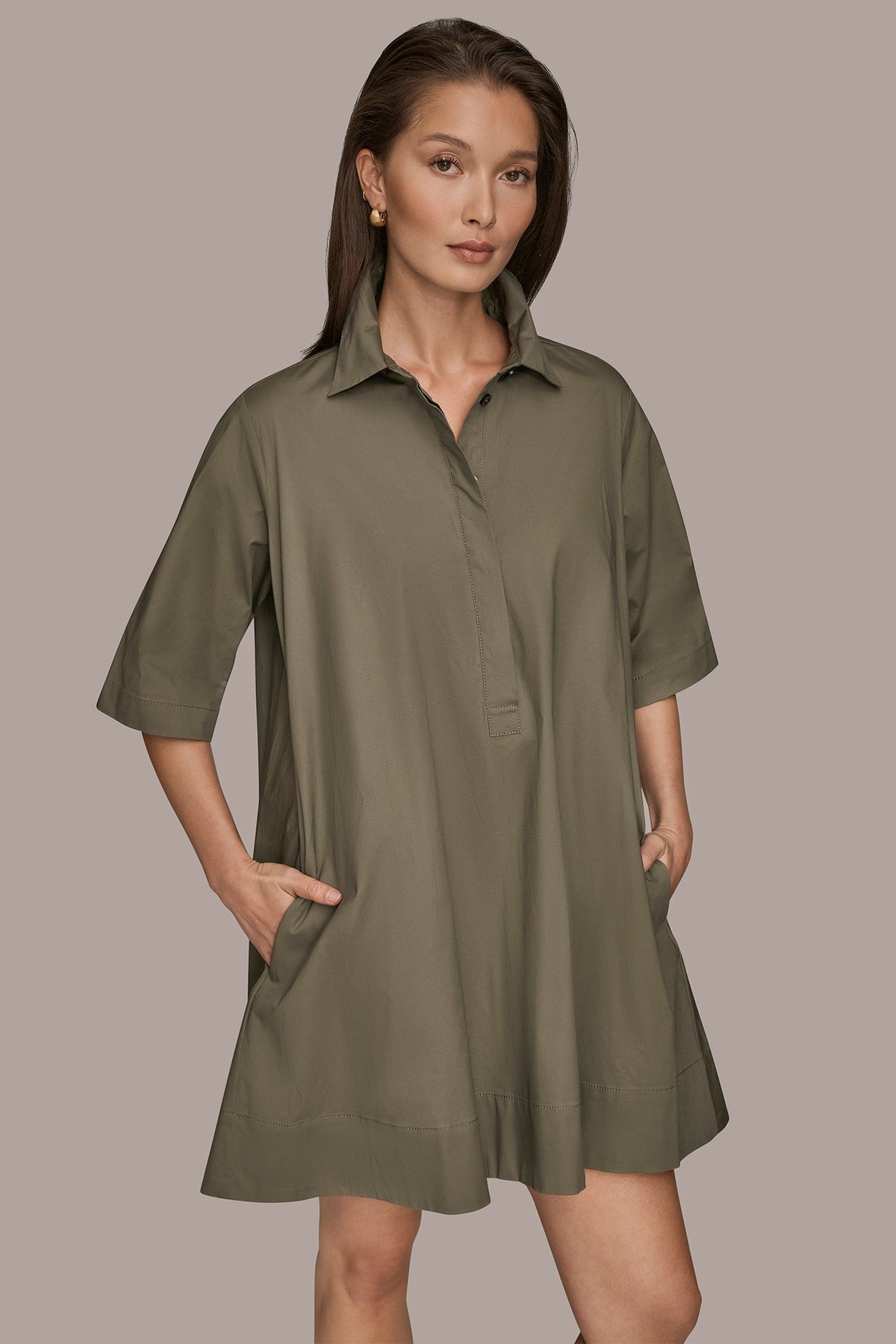 Donna Karan ELBOW-SLEEVE MINI SHIRT DRESS