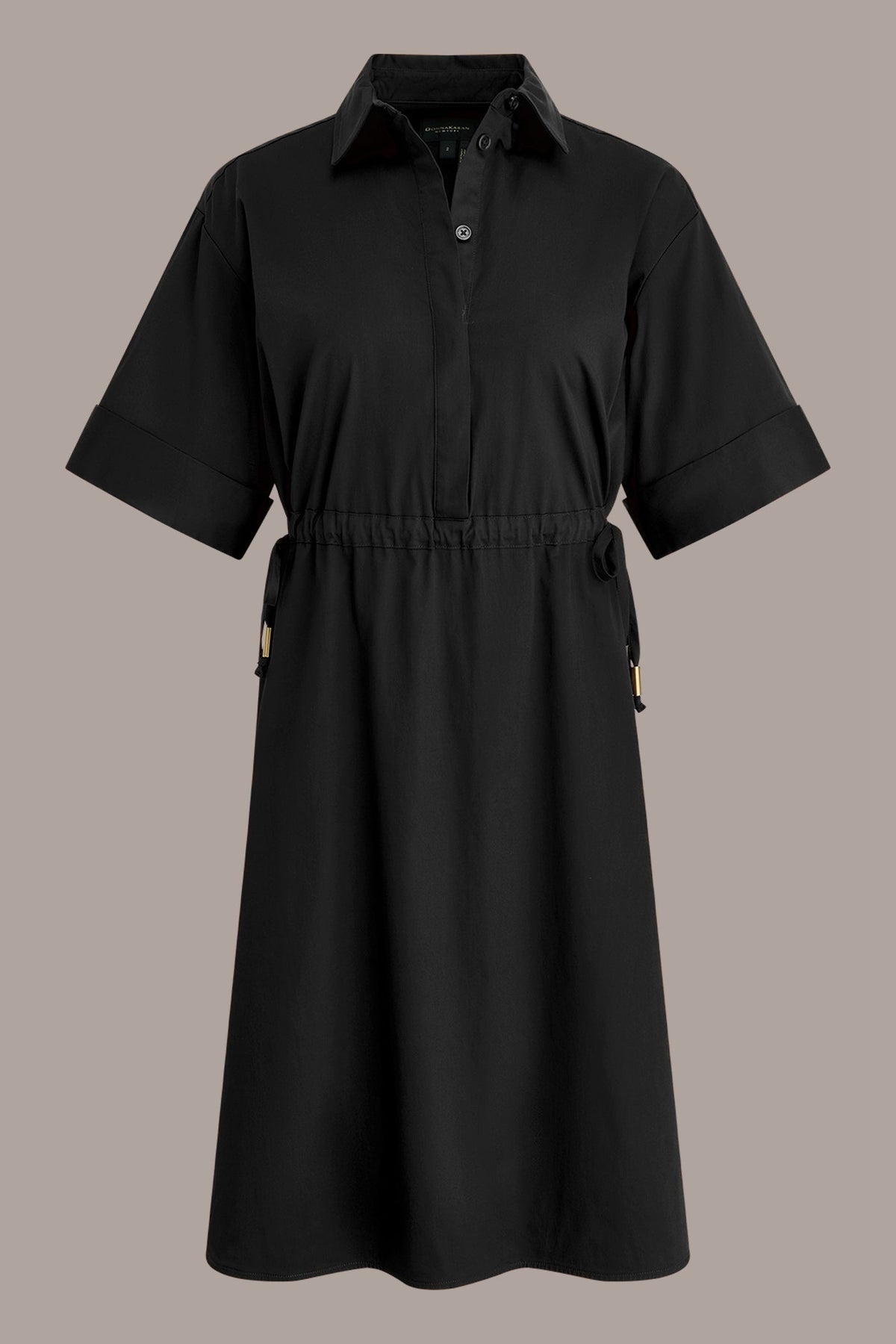 Donna Karan COTTON-SATEEN DRAWSTRING SHIRT DRESS