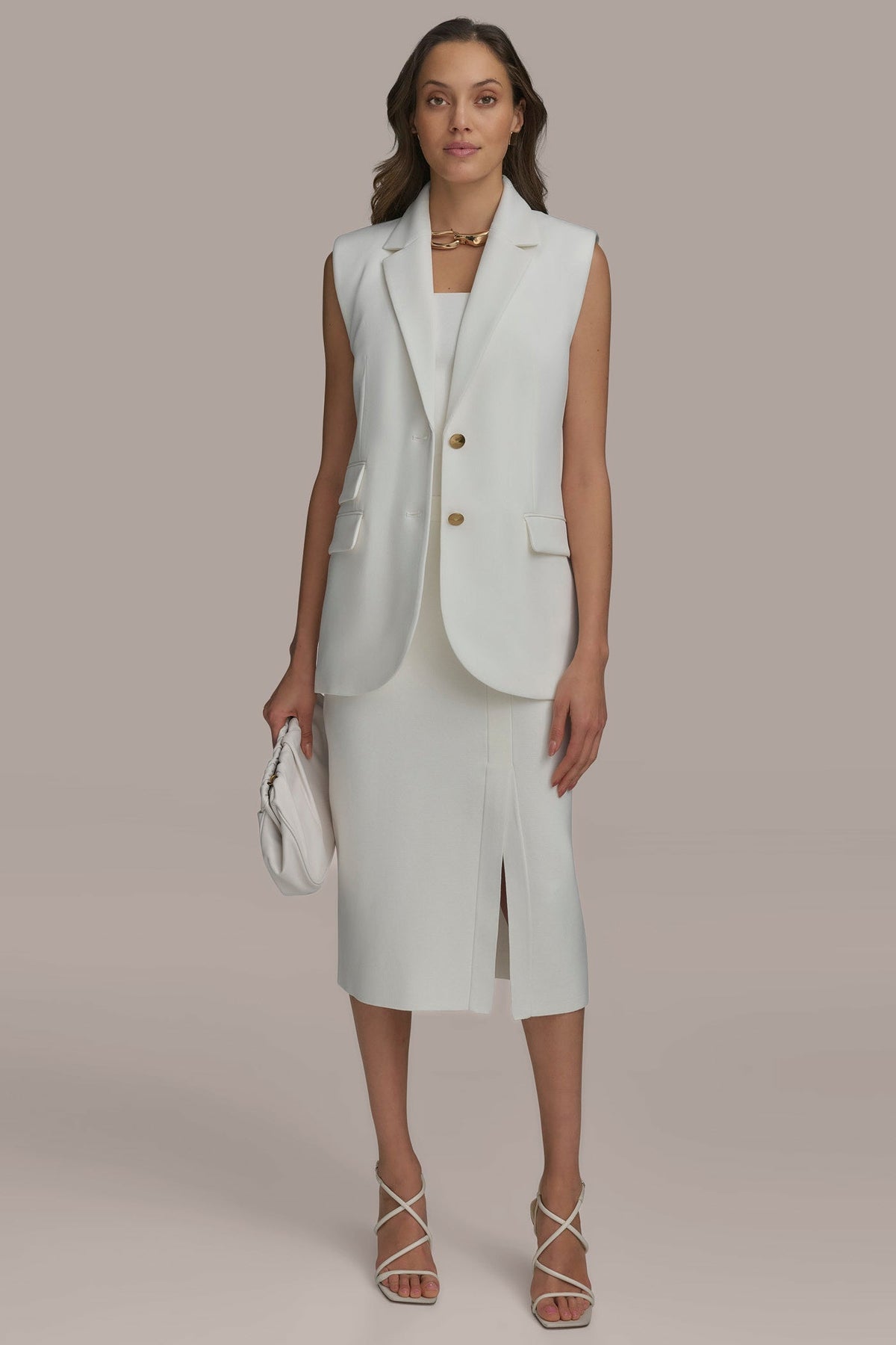 Donna Karan BUTTON VEST WITH POCKET DETAIL