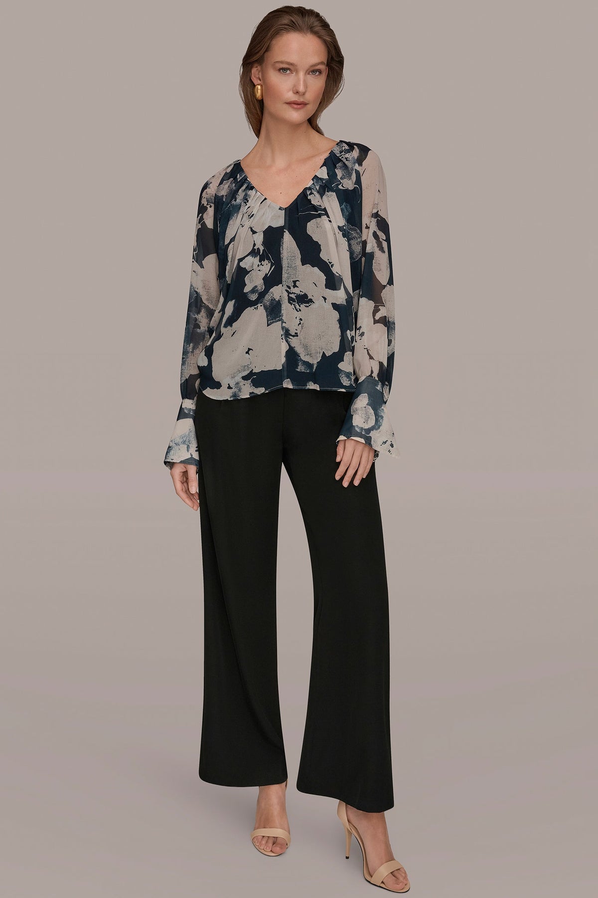 Donna Karan PRINTED CHIFFON TOP