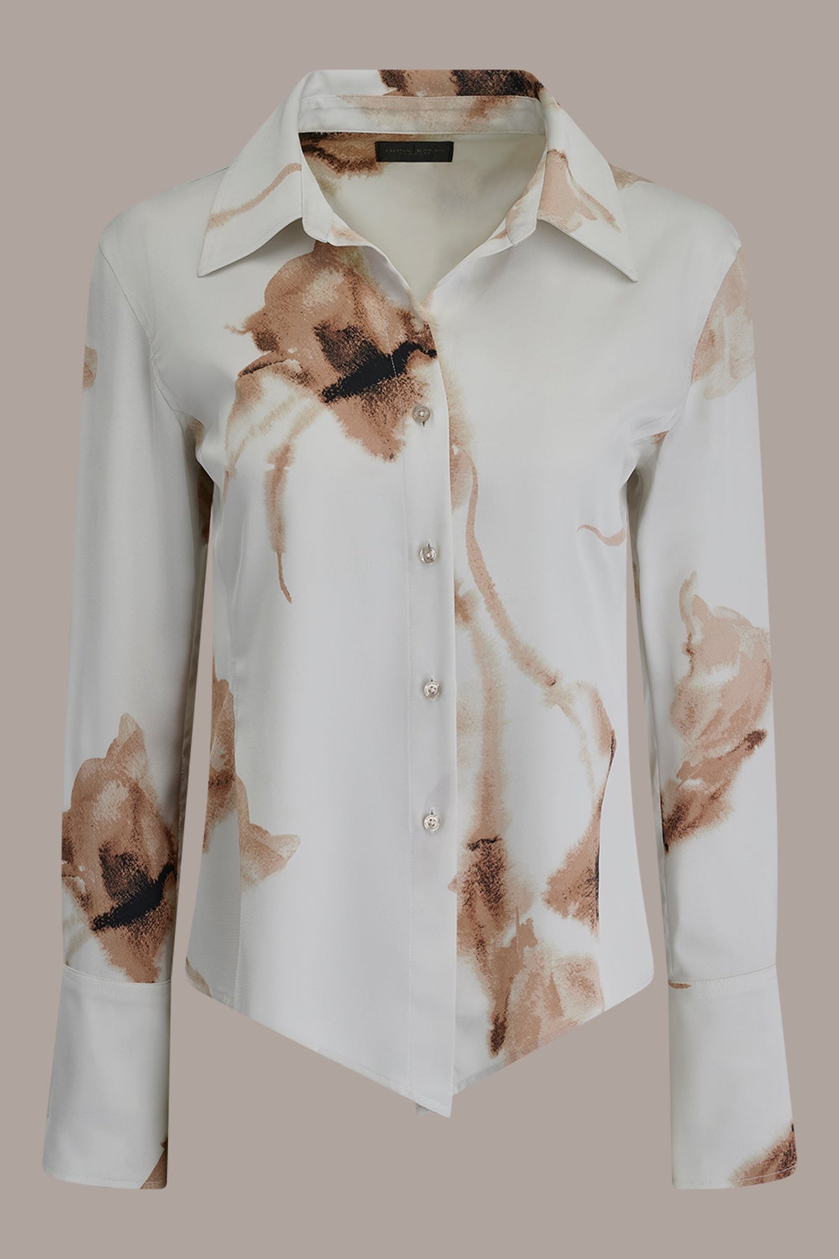 Donna Karan SATIN FLORAL HIGH-LOW BLOUSE