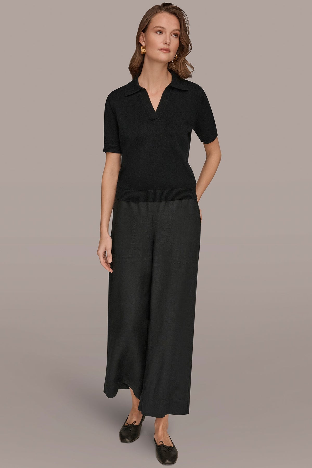 Donna Karan COTTON AND CASHMERE POLO SWEATER