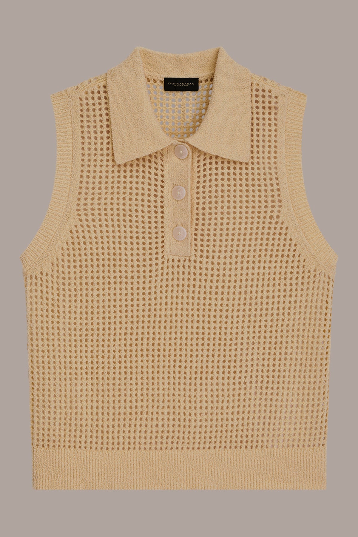Donna Karan SLEEVELESS OPEN STITCH POLO SWEATER