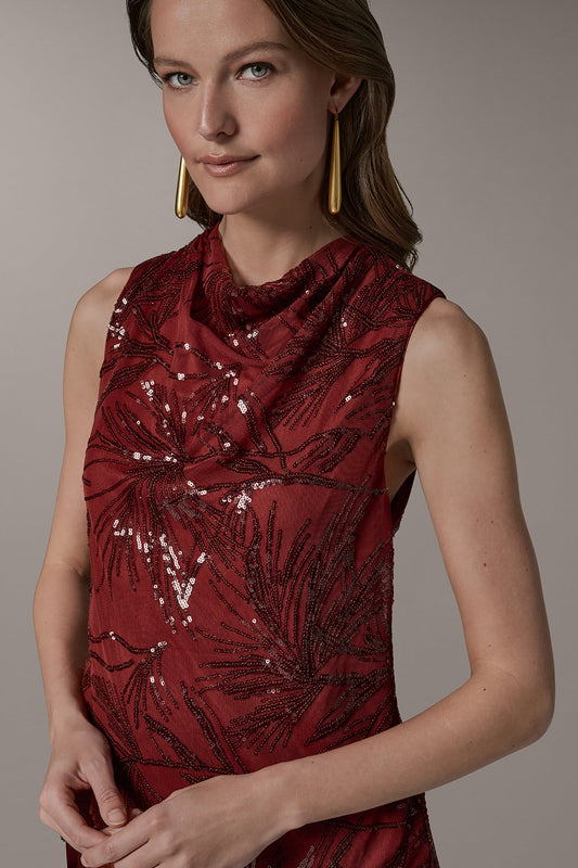 Donna Karan SLEEVELESS COWL NECK SEQUIN BLOUSE